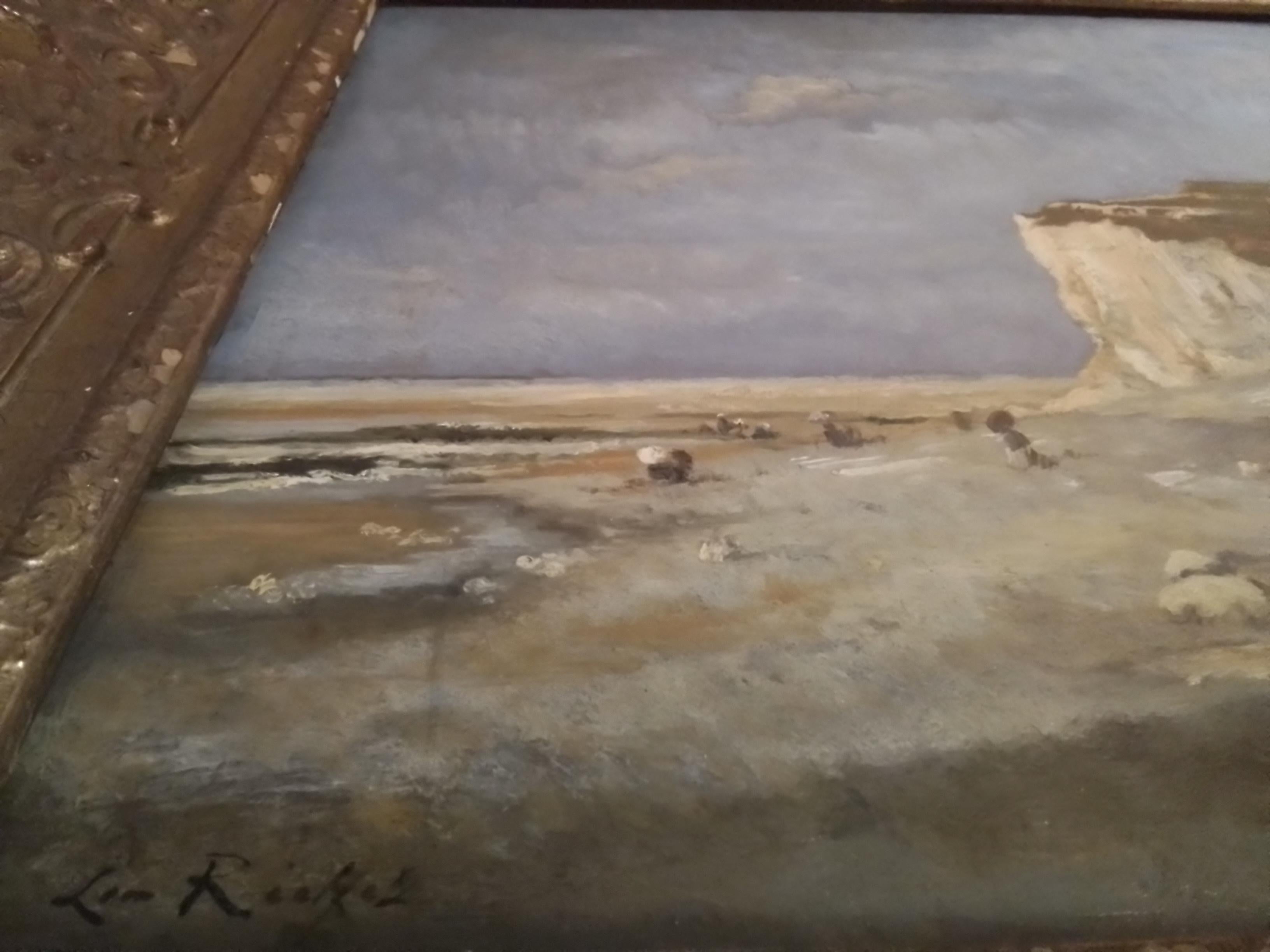 Los Acantilados de Treport - Normandía Etretat, óleo sobre madera de Léon Richet en venta 3