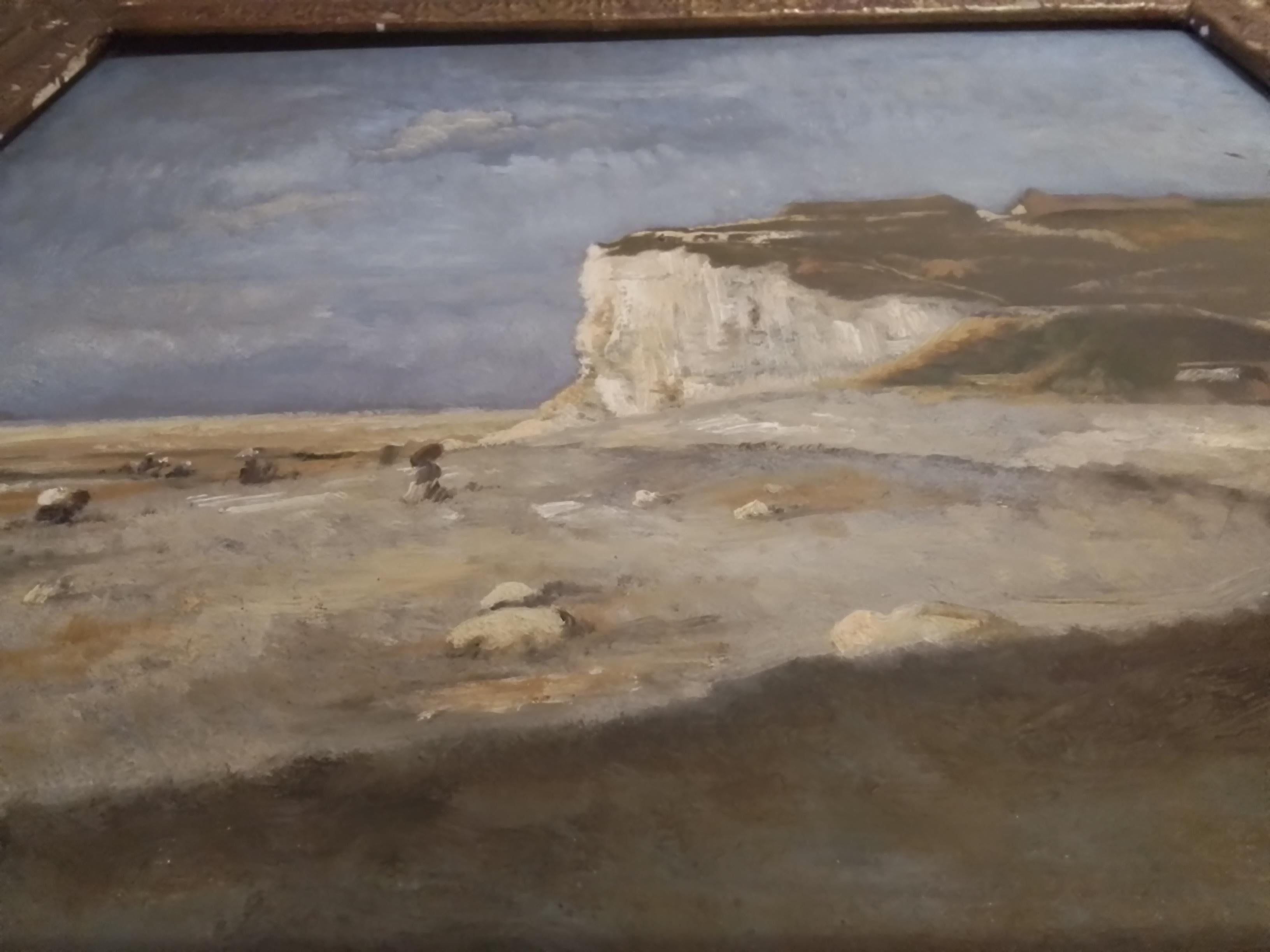Vintage french art painting-Normandy cliffs near Etretat-oil by Léon Richet For Sale 5