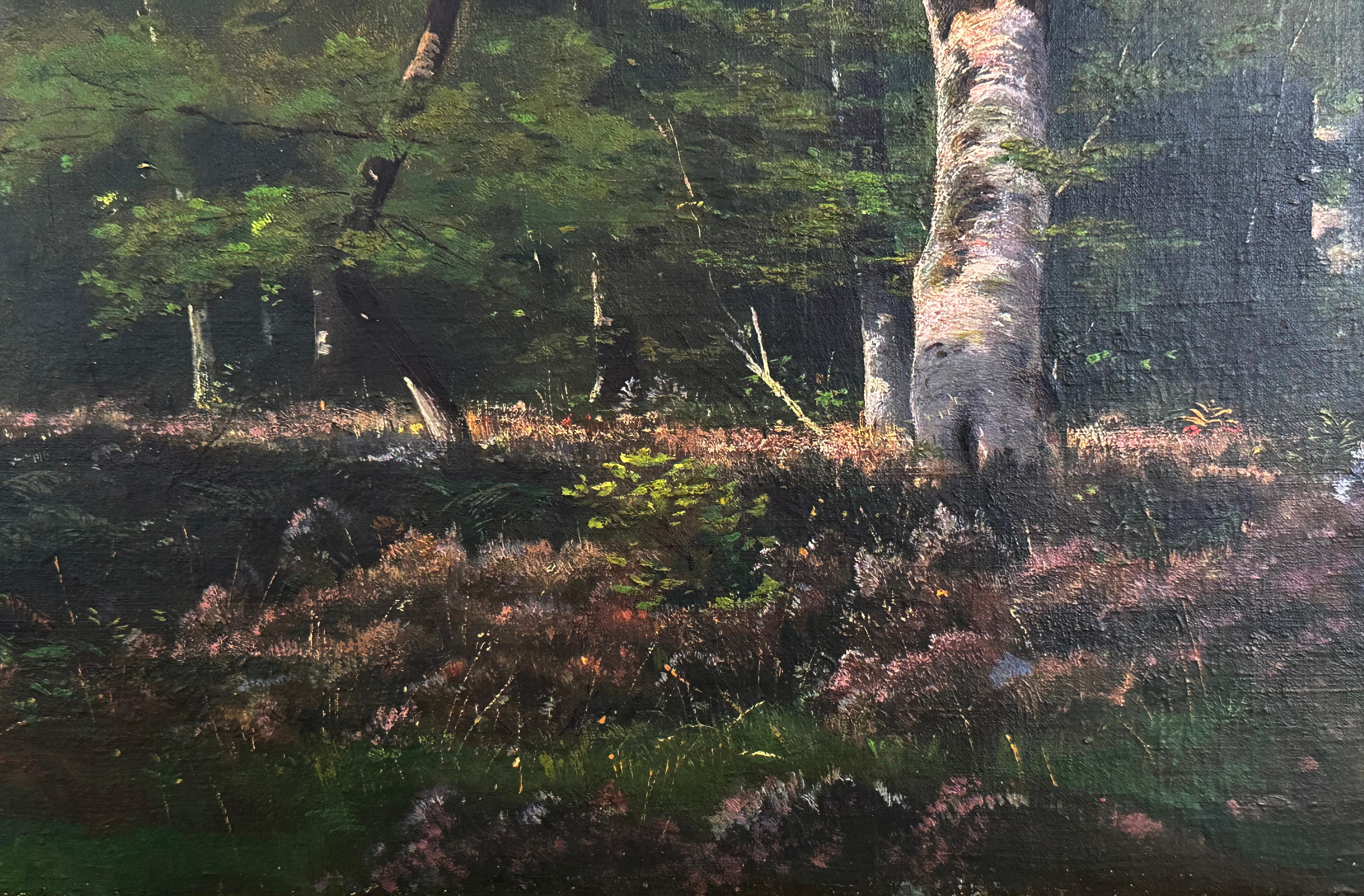 Un Sois-Bois, Barbizon forest scene - Barbizon School Painting by Leon Richet