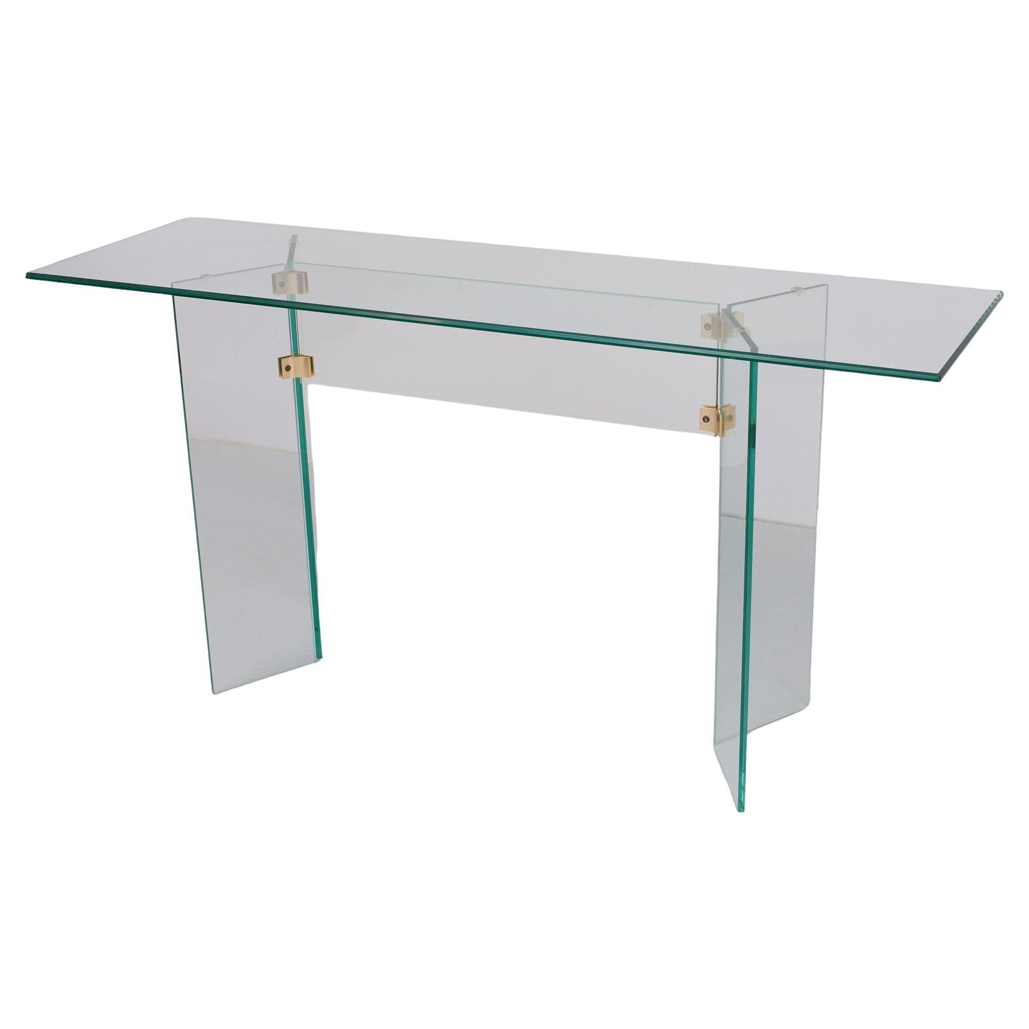 French Leon Rose Glass Console Table 1970s France  For Sale