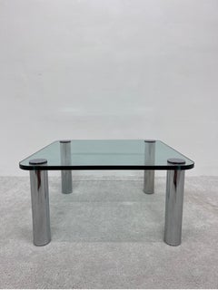 Leon Rosen Chrome and Glass Top Side or Small Coffee Table for Pace, 1970s