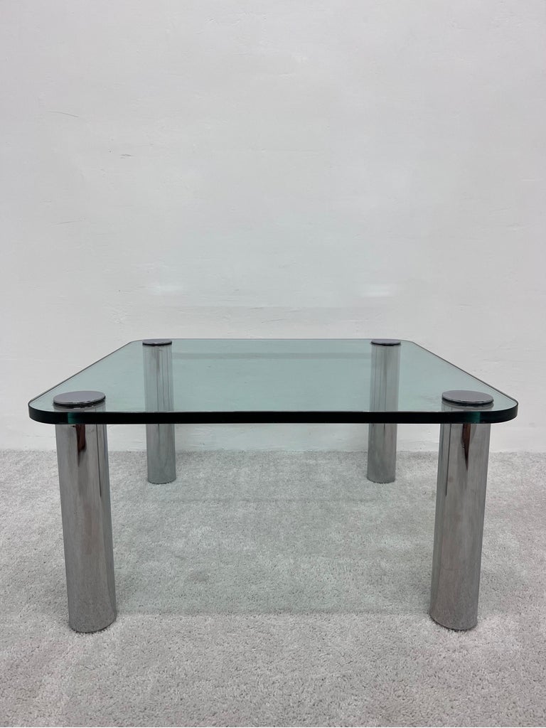 Mid-Century Modern Leon Rosen Chrome and Glass Top Side or Small Coffee Table for Pace, 1970s For Sale