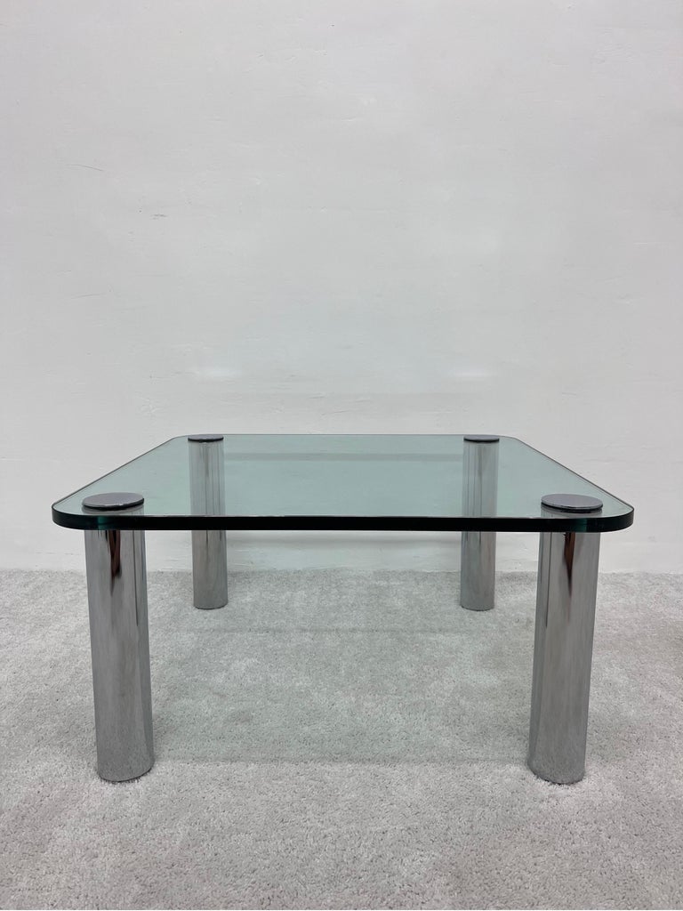 American Leon Rosen Chrome and Glass Top Side or Small Coffee Table for Pace, 1970s For Sale