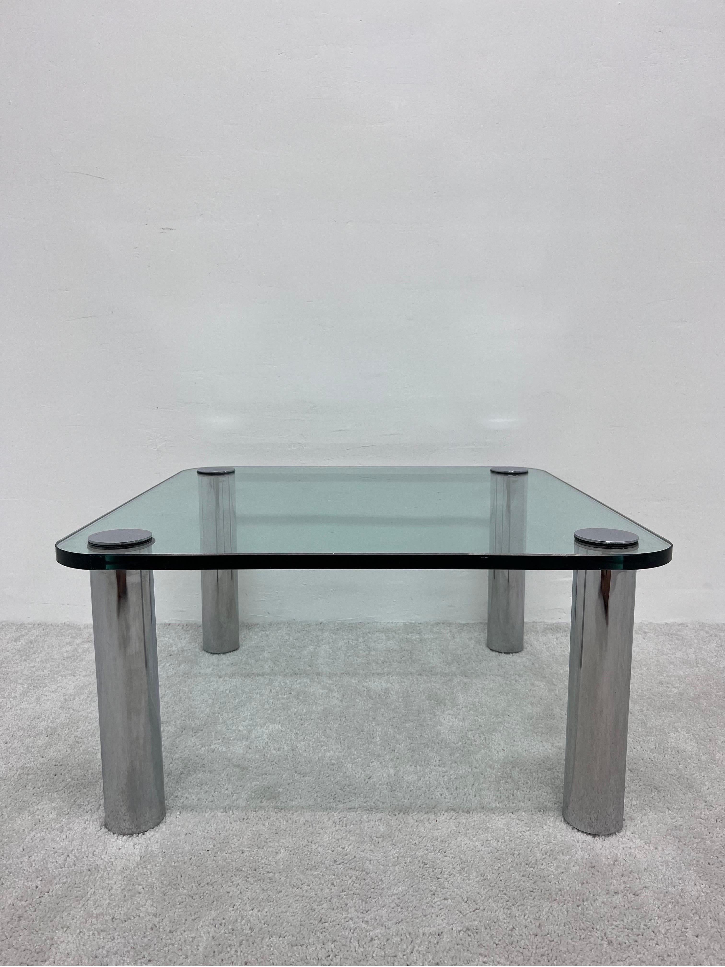 Mid-Century Modern Leon Rosen Chrome and Glass Top Side or Small Coffee Table for Pace, 1970s
