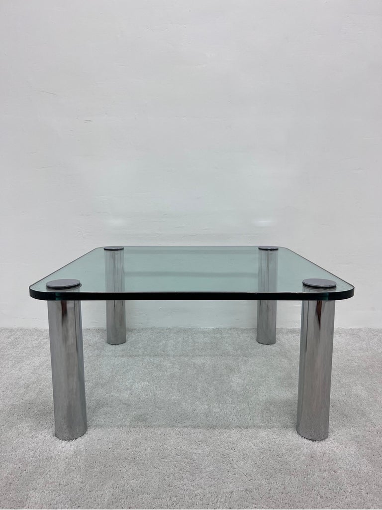 Leon Rosen Chrome and Glass Top Side or Small Coffee Table for Pace, 1970s In Good Condition For Sale In Miami, FL