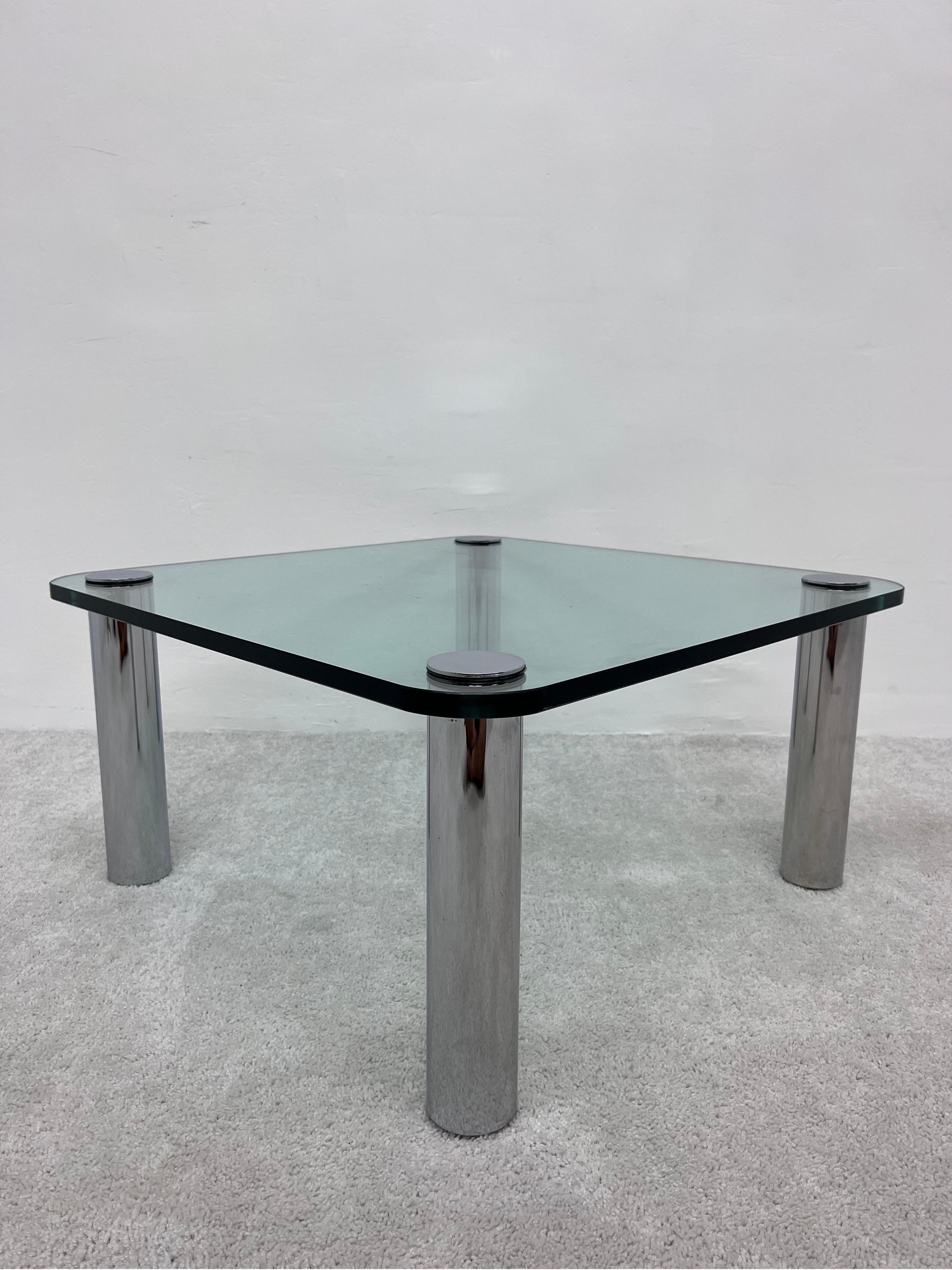 American Leon Rosen Chrome and Glass Top Side or Small Coffee Table for Pace, 1970s
