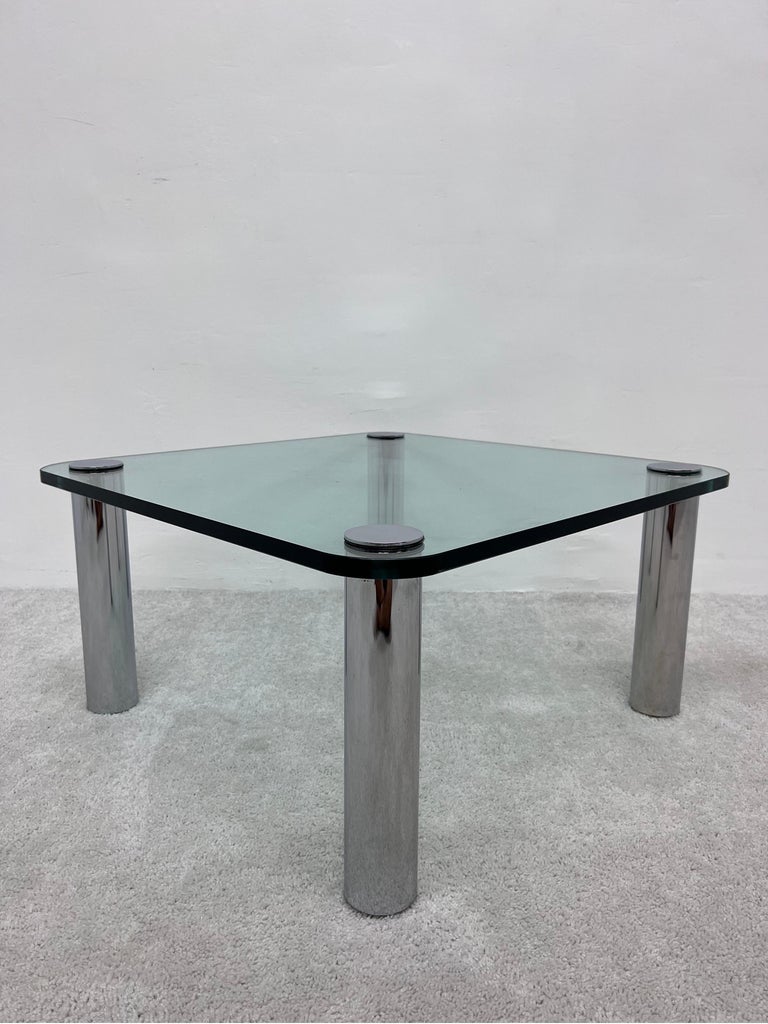 20th Century Leon Rosen Chrome and Glass Top Side or Small Coffee Table for Pace, 1970s For Sale