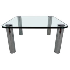 Leon Rosen petite table d'appoint ou table basse en chrome et verre pour Pace, 1970