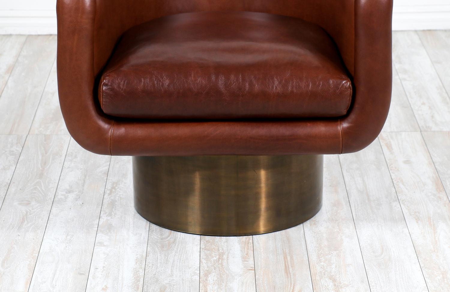 Leon Rosen Cognac Leather Swivel Chairs with Bronze Bases for Pace 3