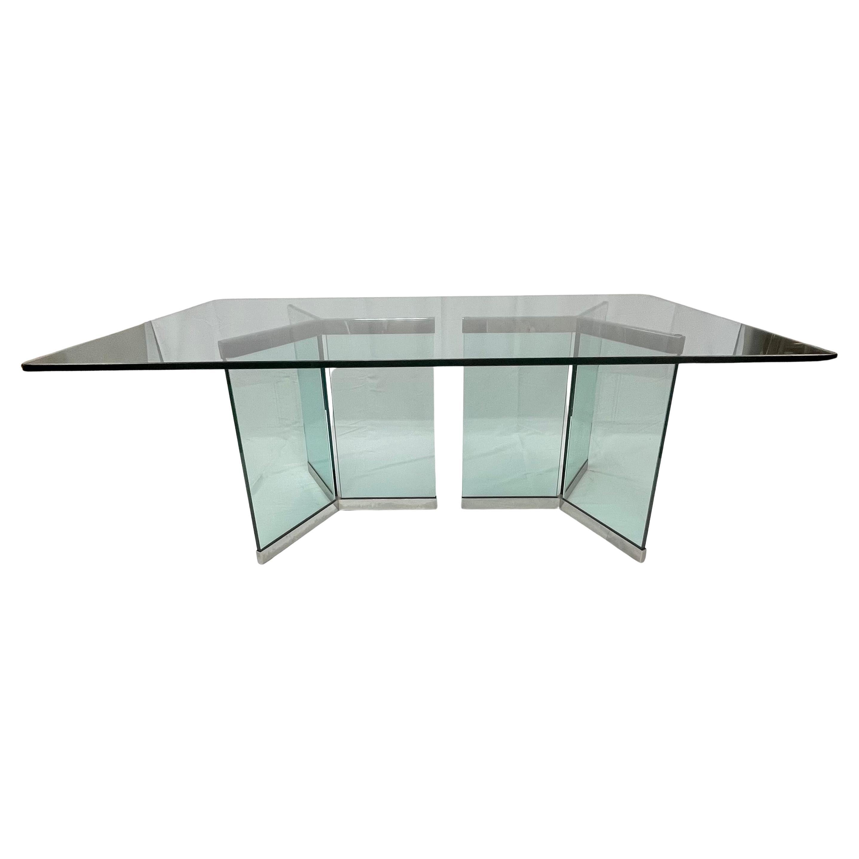 Leon Rosen Dining Table for Pace Collection Glass and Chrome