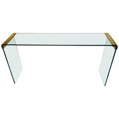 Leon Rosen for Pace Brass and Glass Console Table