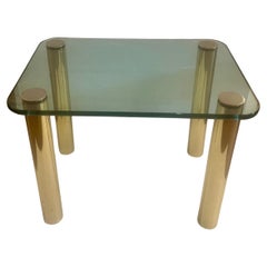 Leon Rosen for Pace Brass and Glass Pair of Postmodern Side Tables