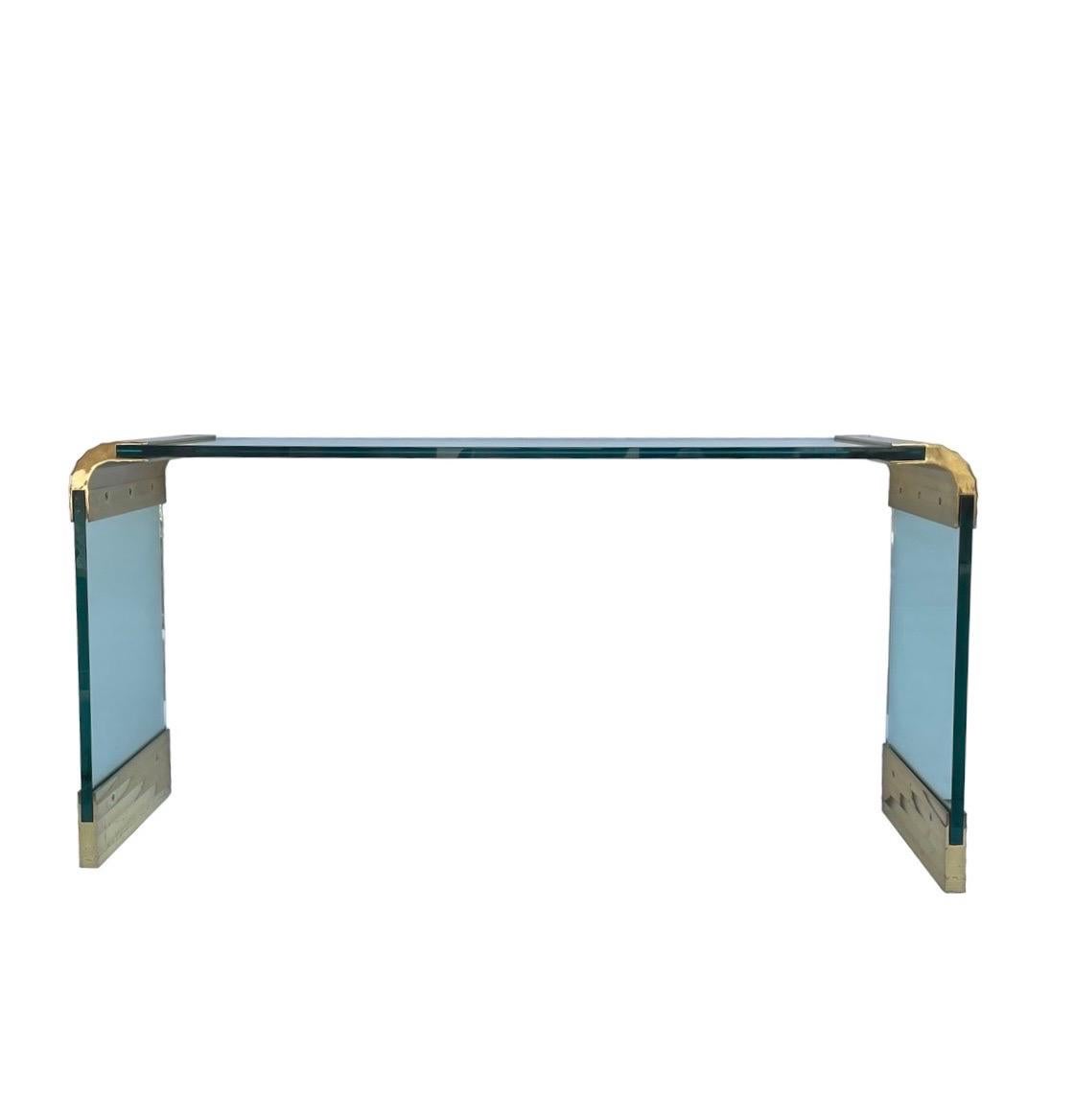 Stunning 1970s Leon Rosen designed for Pace brass and glass waterfall console.