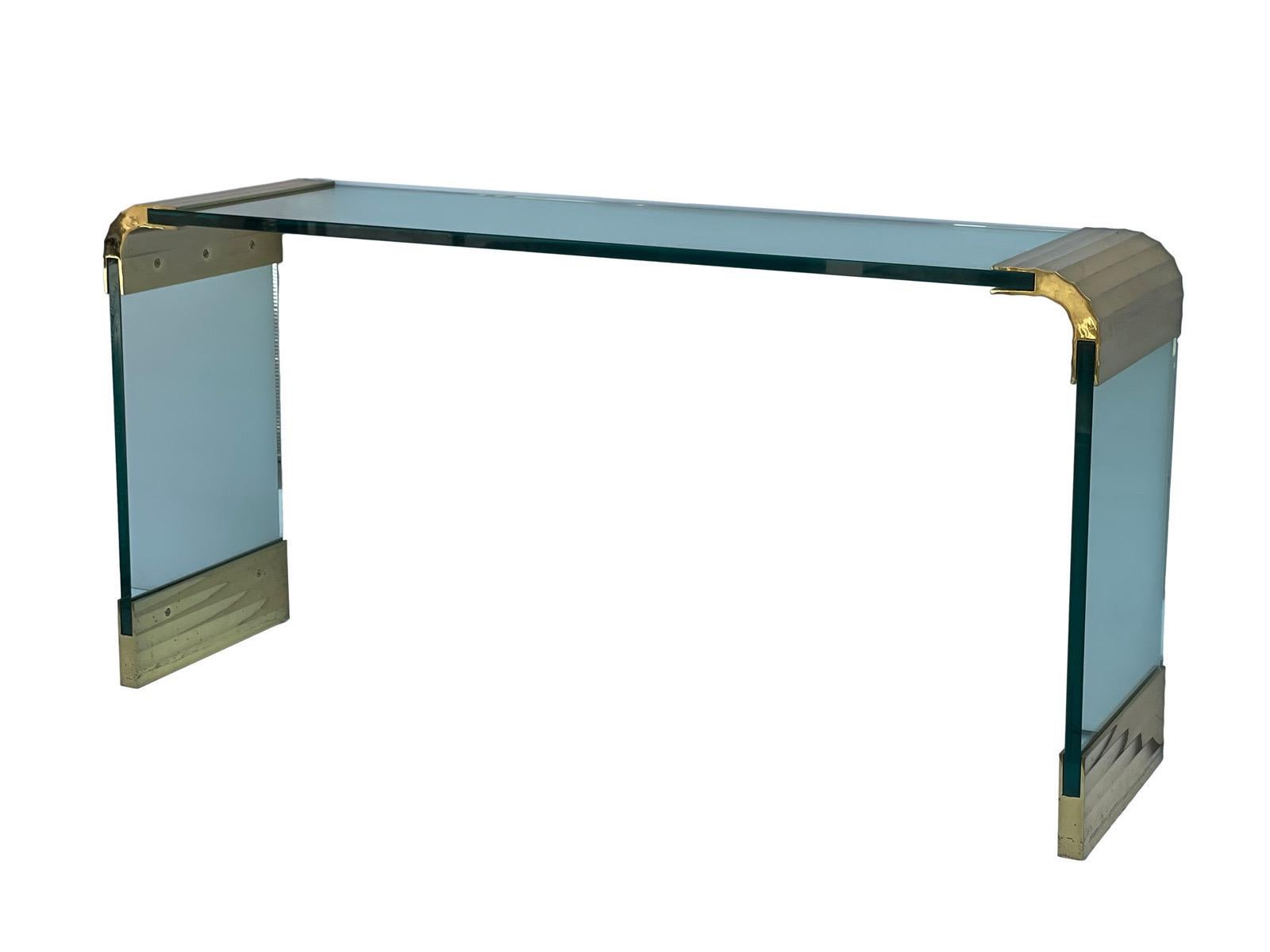 Mid-Century Modern Leon Rosen for Pace Brass and Glass Waterfall Console
