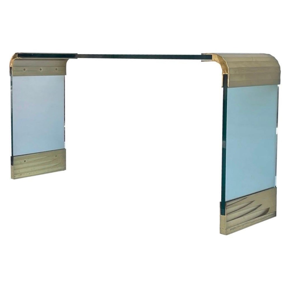 Leon Rosen for Pace Brass and Glass Waterfall Console