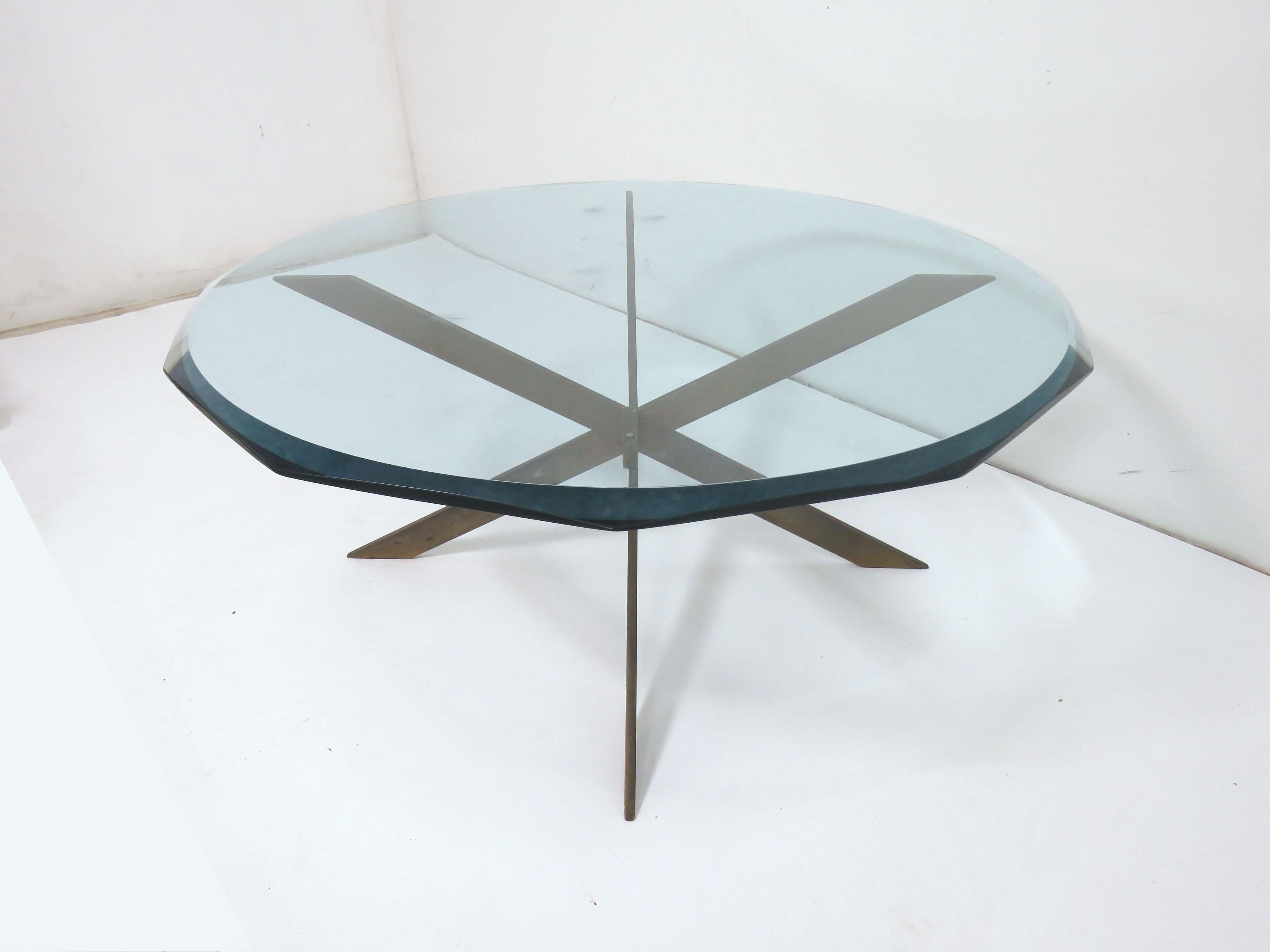 Mid-Century Modern Leon Rosen for Pace Bronze X-Form Coffee Table