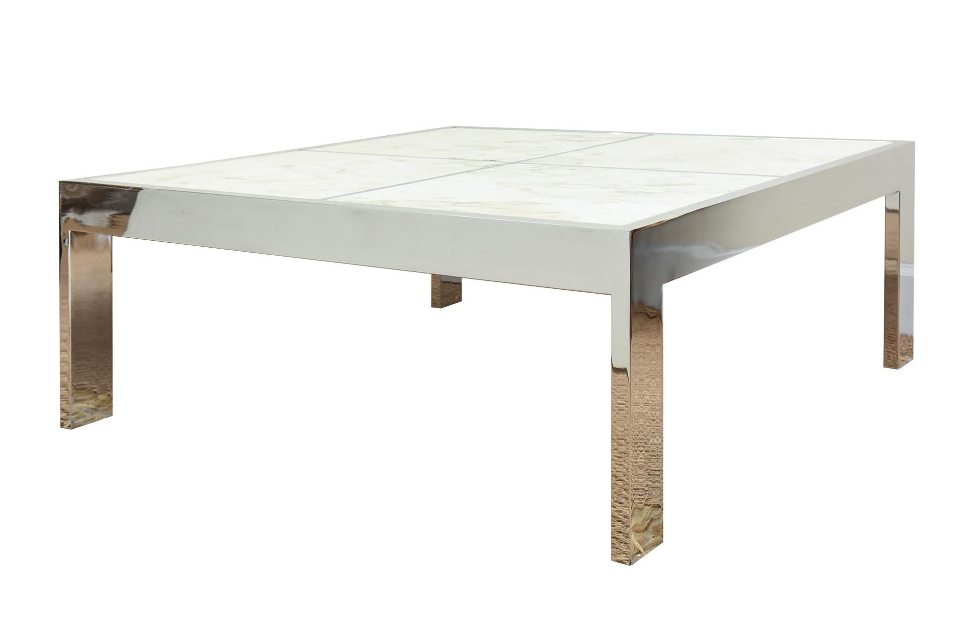 Vintage Leon Rosen for Pace Chrome and Marble Square Cocktail Table 4