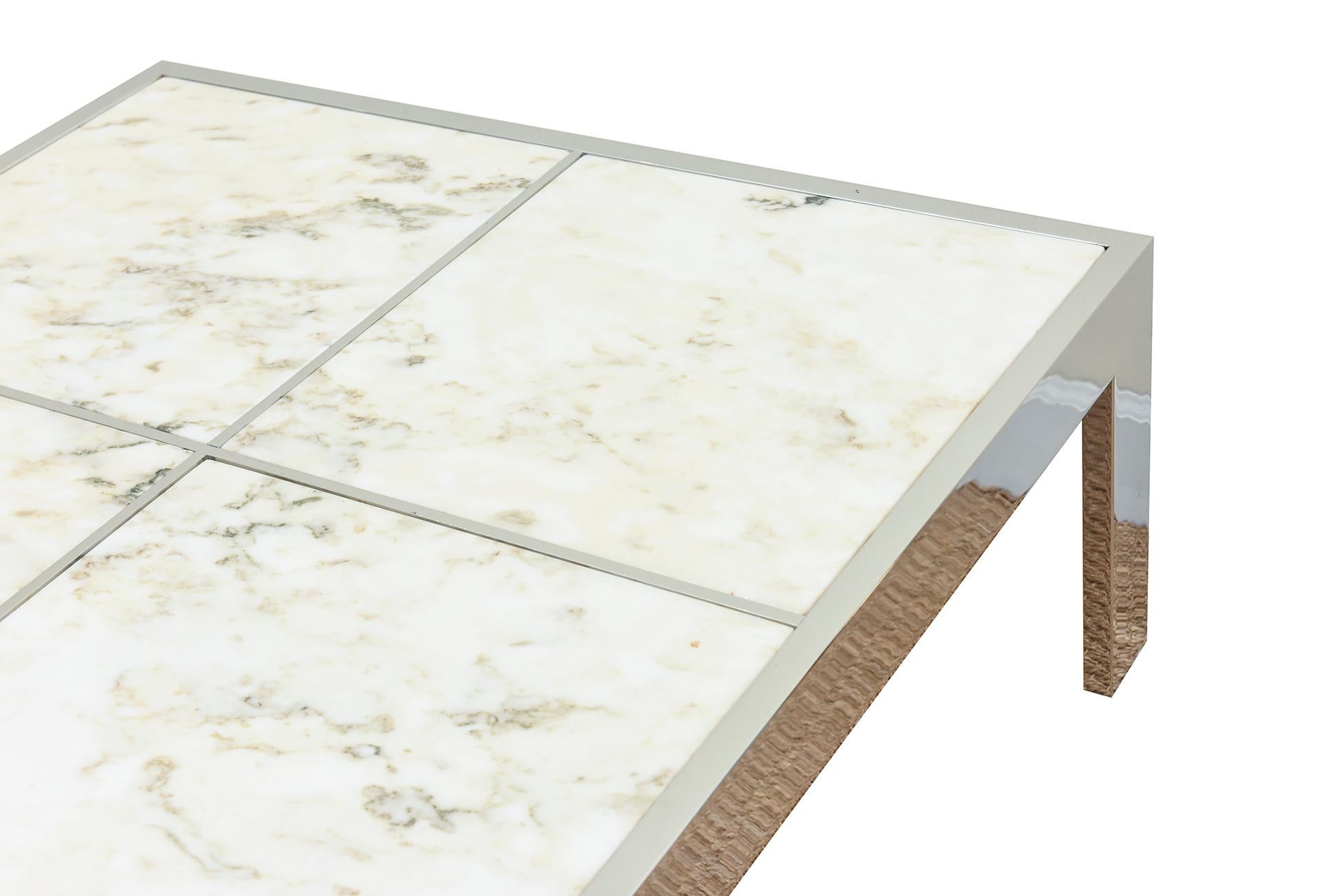 Late 20th Century Vintage Leon Rosen for Pace Chrome and Marble Square Cocktail Table