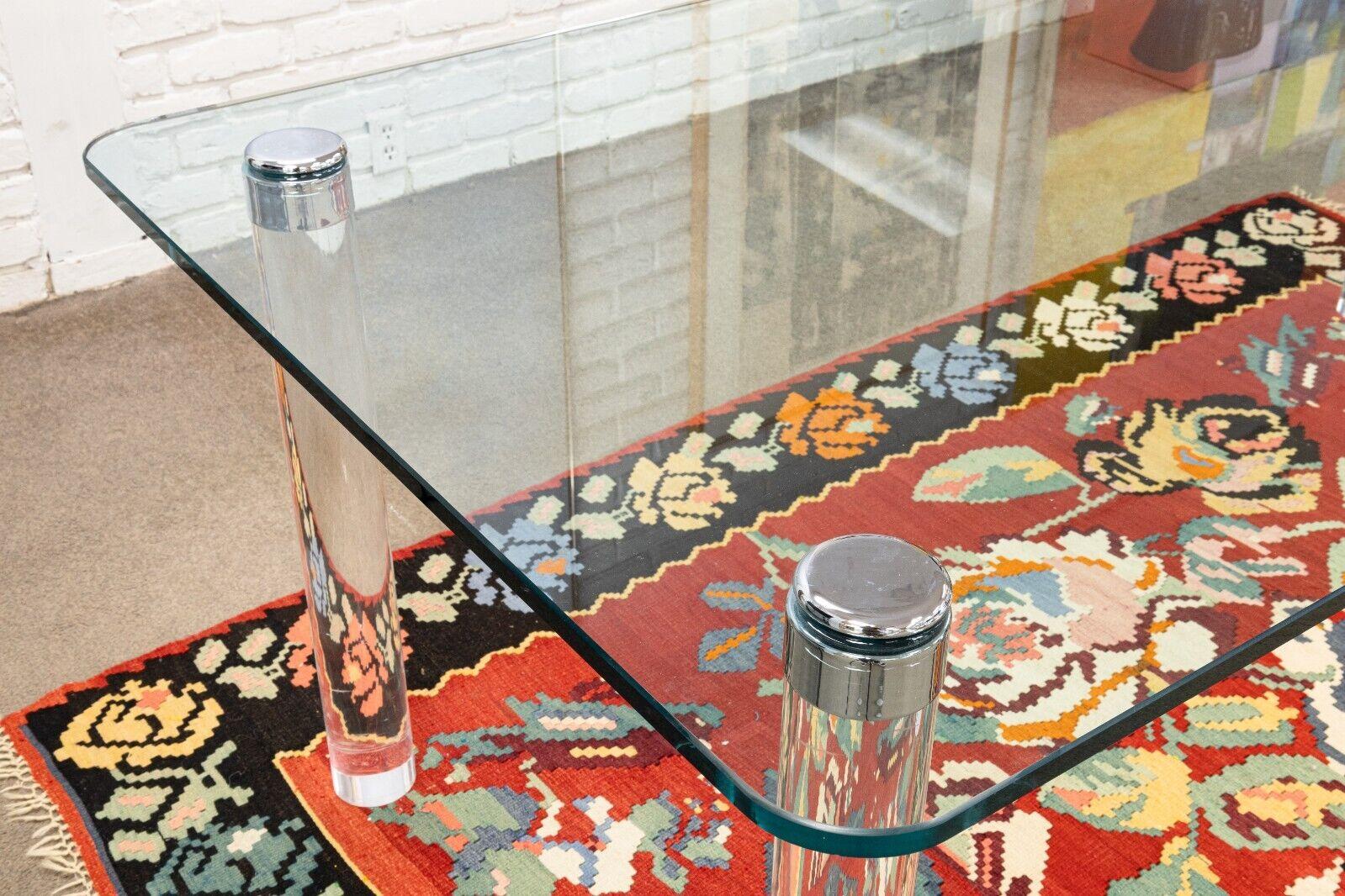 20th Century Leon Rosen for Pace Chrome & Lucite Glass Dining Table