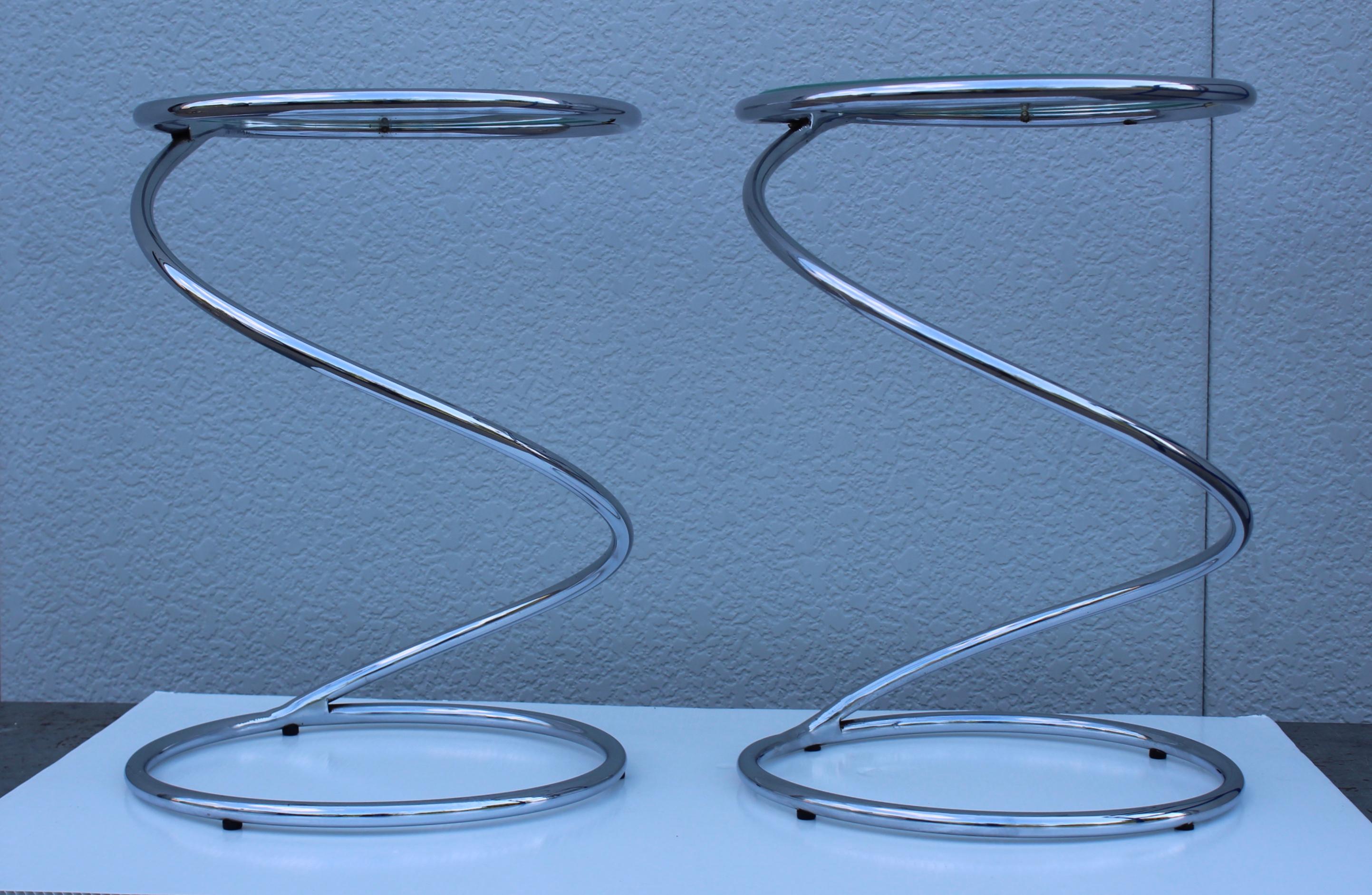 1970s Leon Rosen for pace chrome and glass side tables.