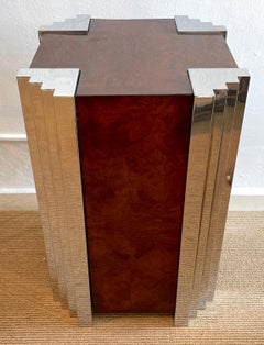 Leon Rosen für Pace 'Cityscape' Sockel / Tischsockel aus Wurzelholz und poliertem Chrom