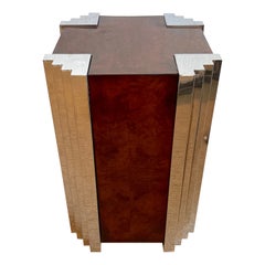 Leon Rosen for Pace 'Cityscape' Burl & Polished Chrome Pedestal / Table Base