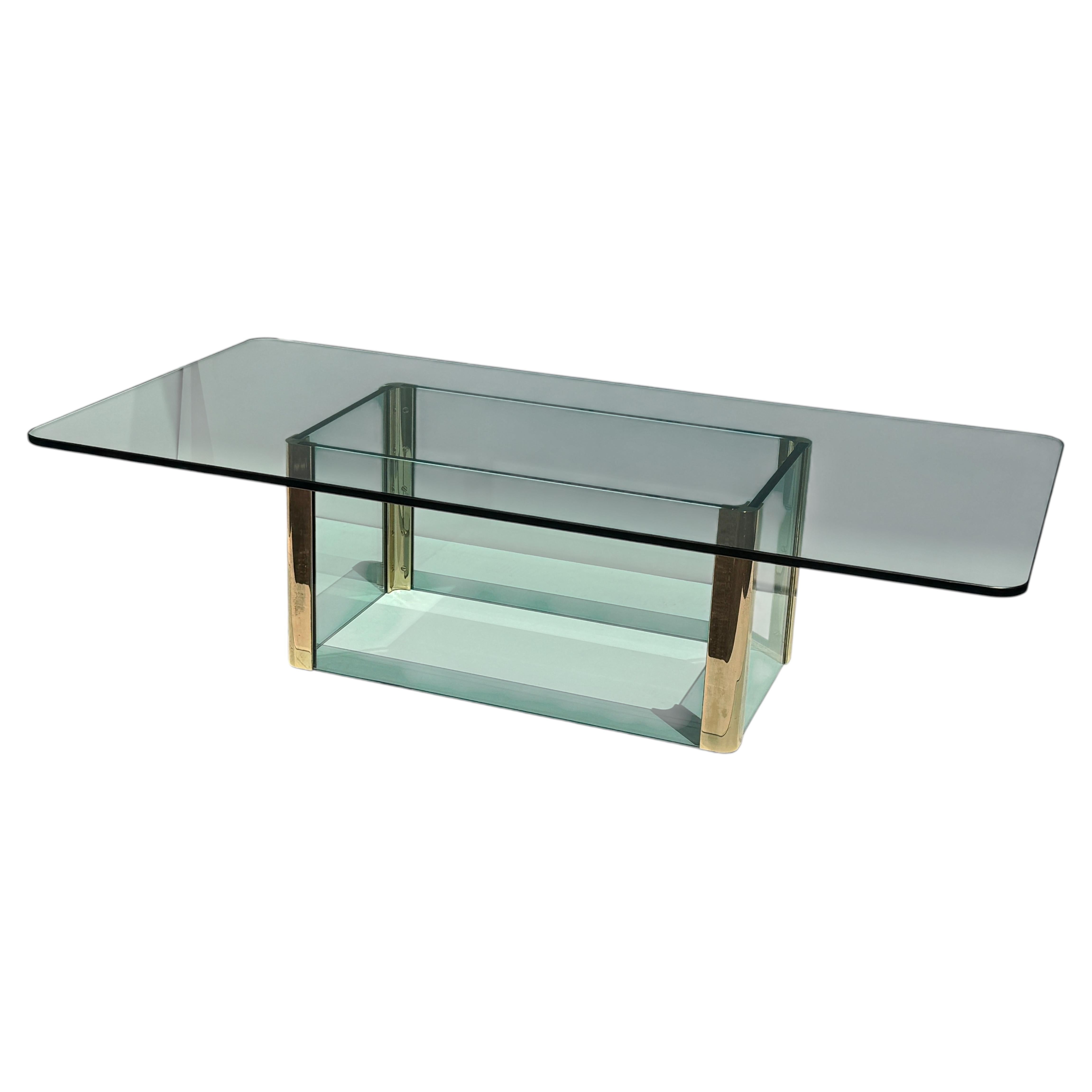 Leon Rosen for Pace Collection Brass and Glass Large Coffee Table For Sale