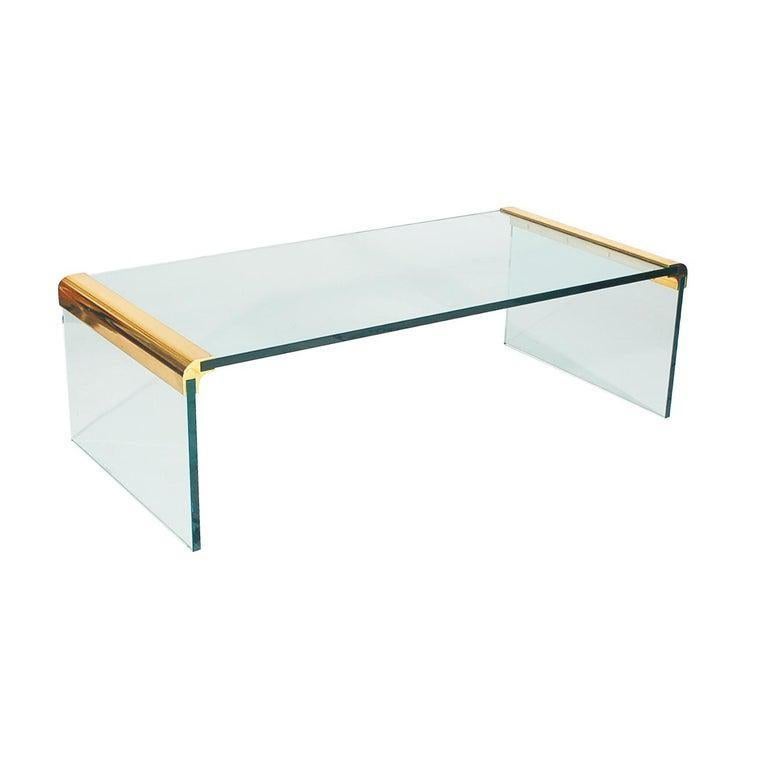 Modern Leon Rosen for Pace Collection Brass & Glass Waterfall Cocktail Table