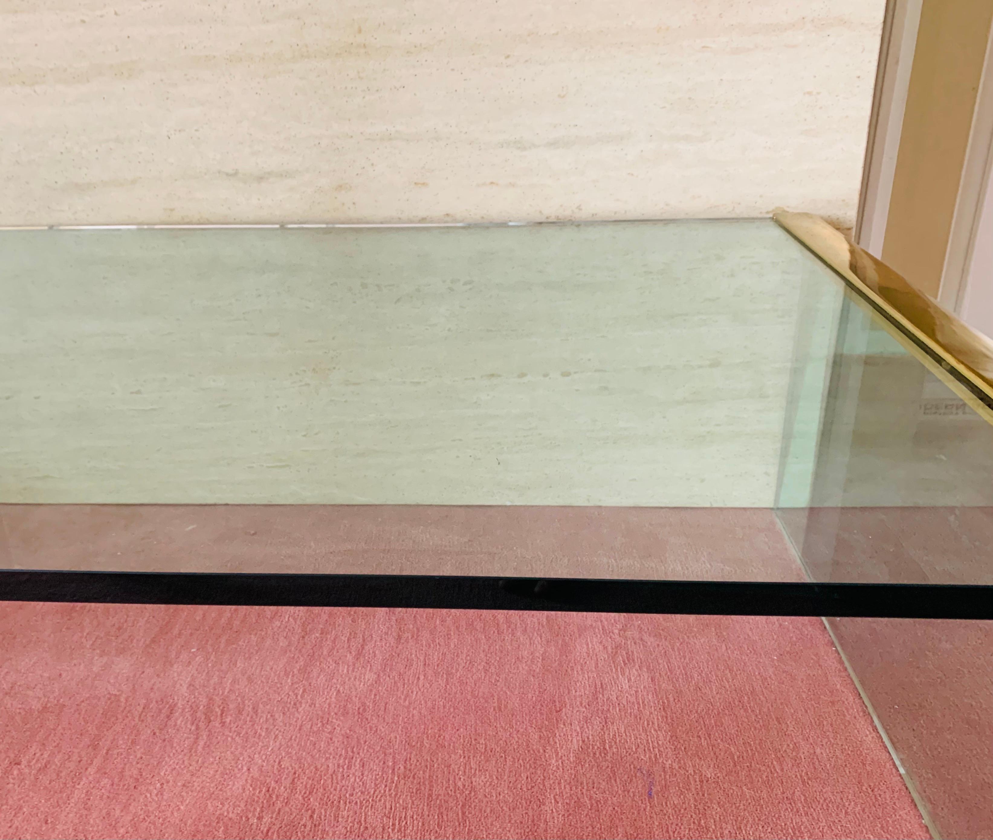 Leon Rosen for Pace Collection Brass & Glass Waterfall Cocktail Table In Good Condition In Philadelphia, PA