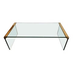 Vintage Leon Rosen for Pace Collection Brass & Glass Waterfall Cocktail Table