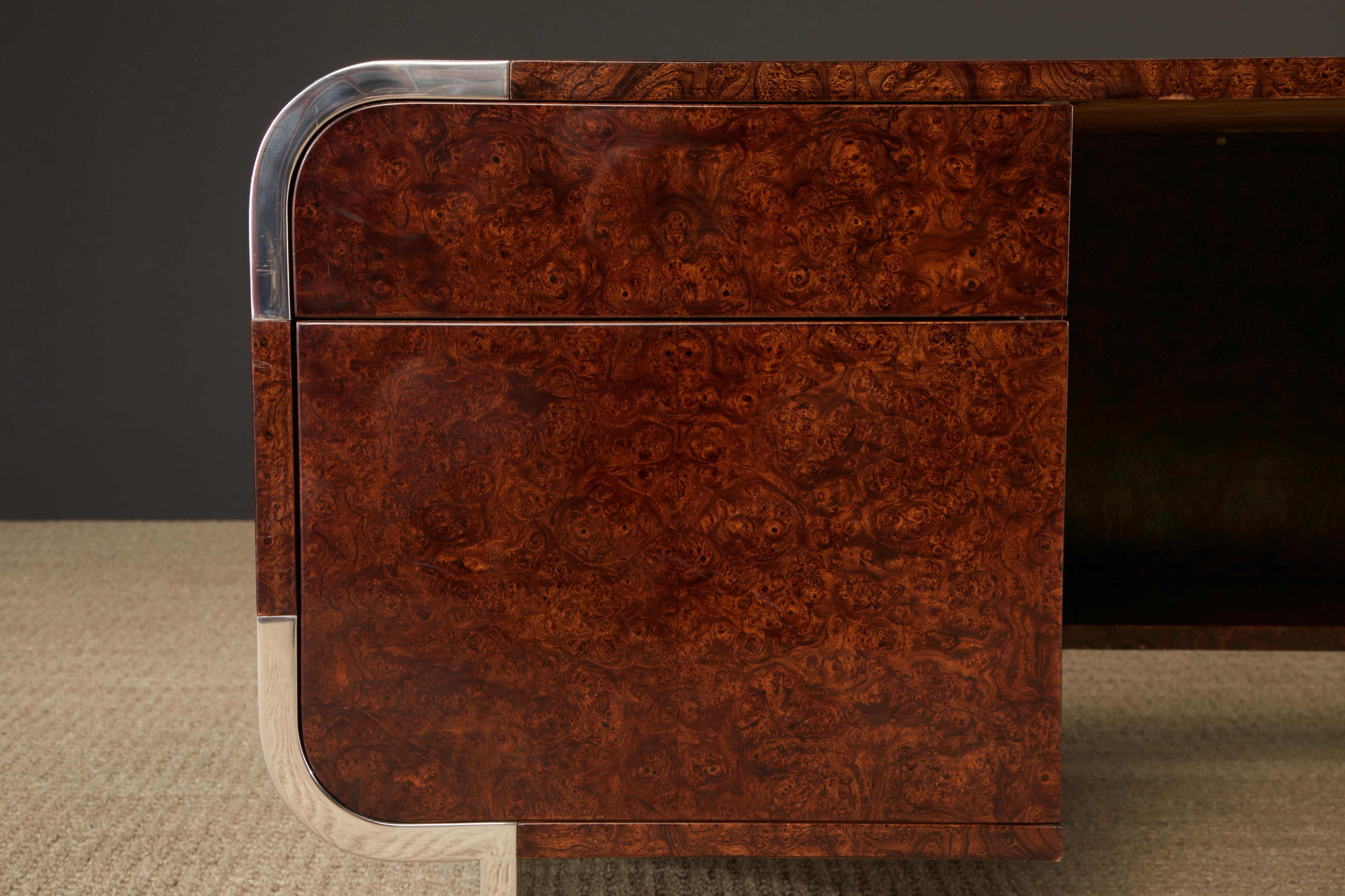 Leon Rosen for Pace Collection Burl & Chrome Waterfall Executive Desk, c 1970s 6