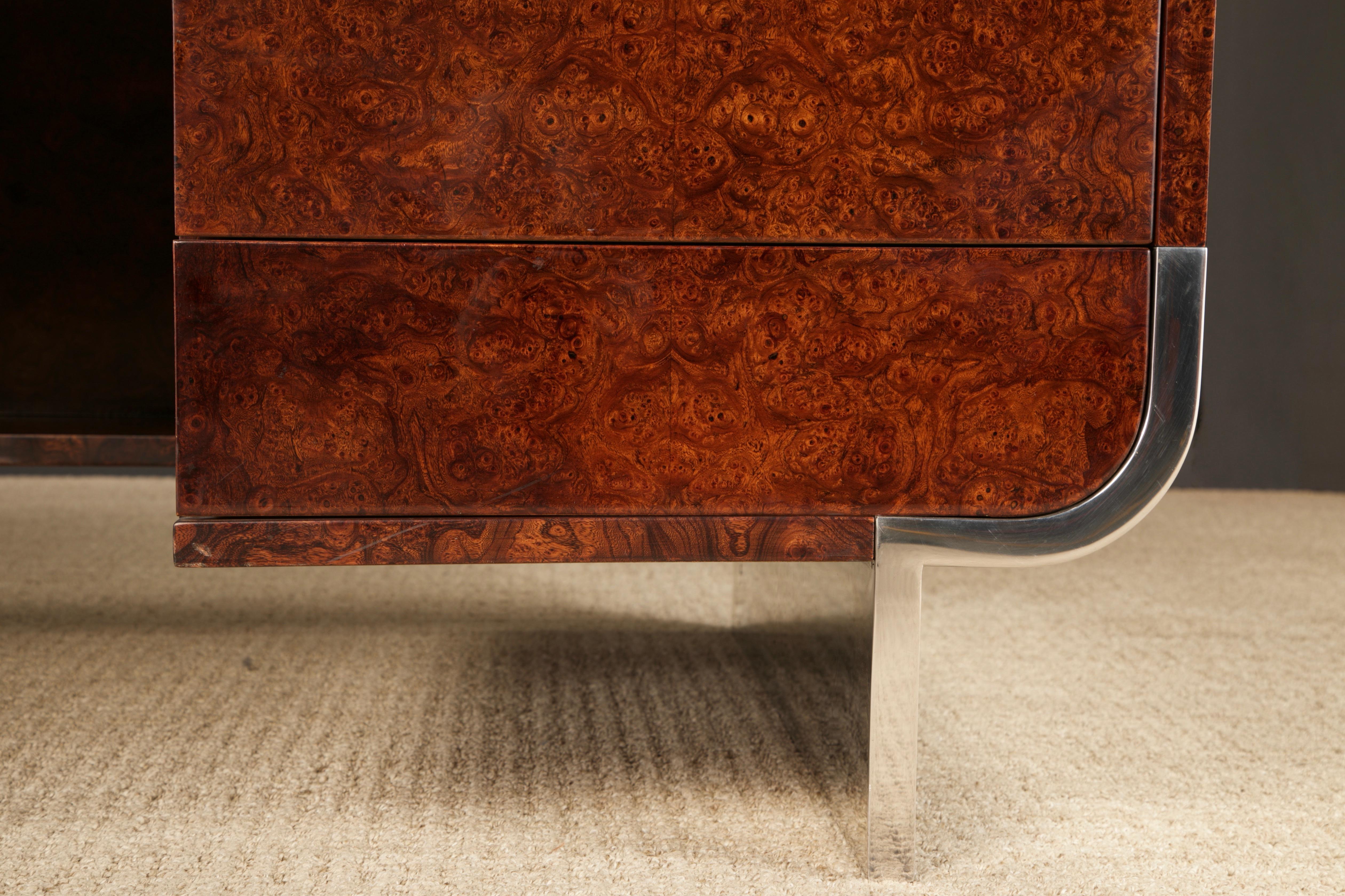 Leon Rosen for Pace Collection Burl & Chrome Waterfall Executive Desk, c 1970s 9