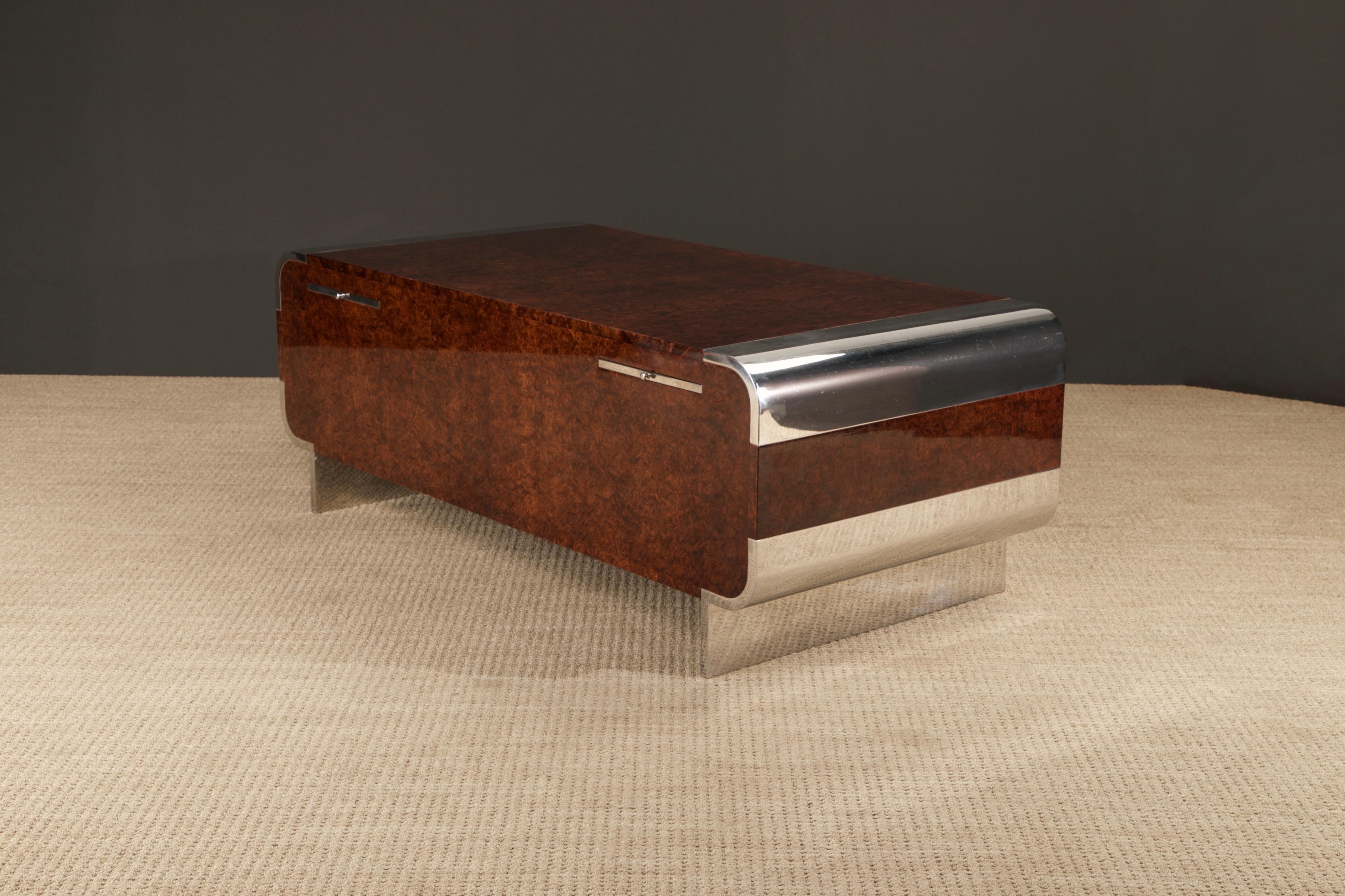 Leon Rosen for Pace Collection Burl & Chrome Waterfall Executive Desk, c 1970s 2
