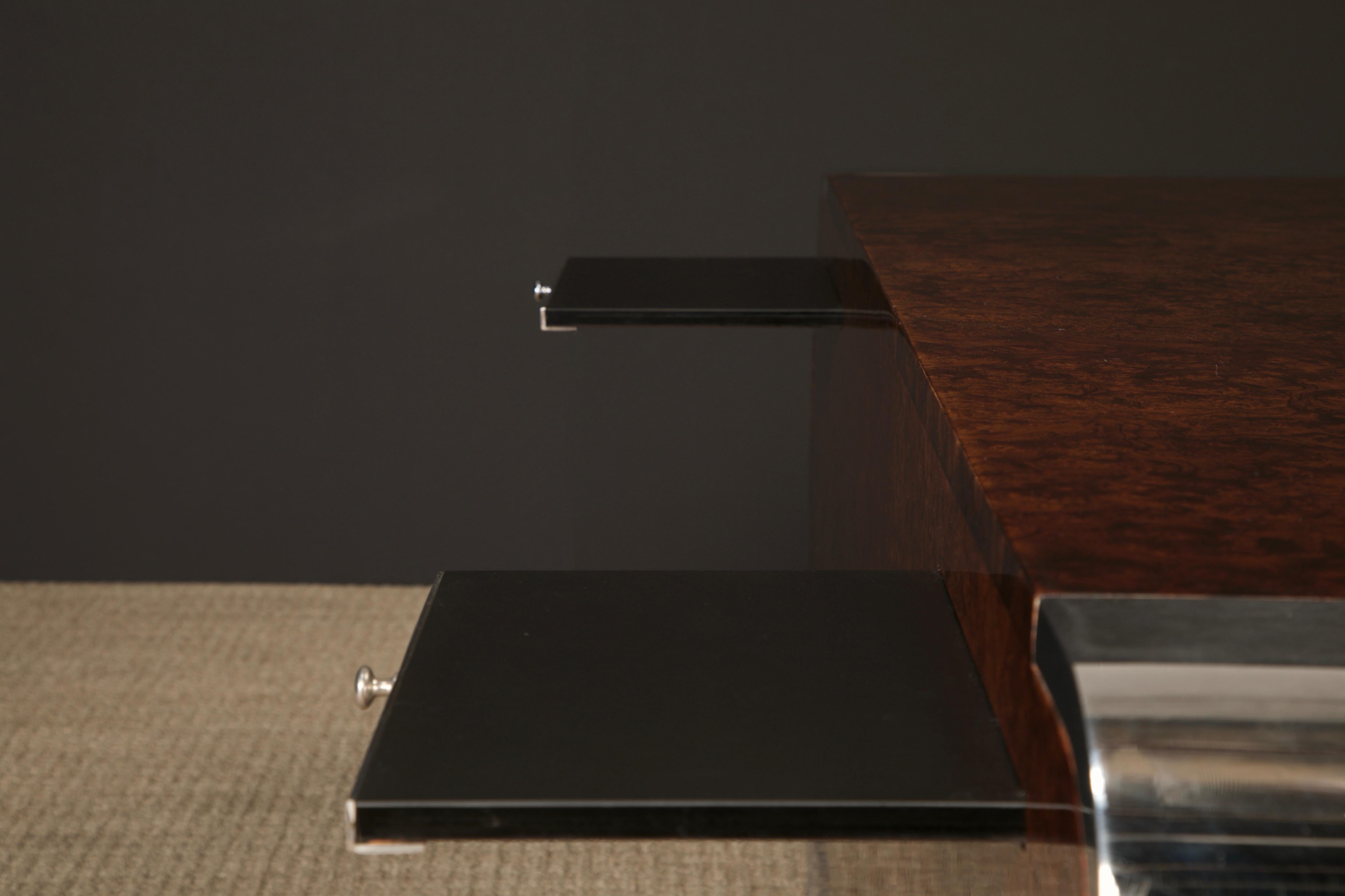 Leon Rosen for Pace Collection Burl & Chrome Waterfall Executive Desk, c 1970s 12