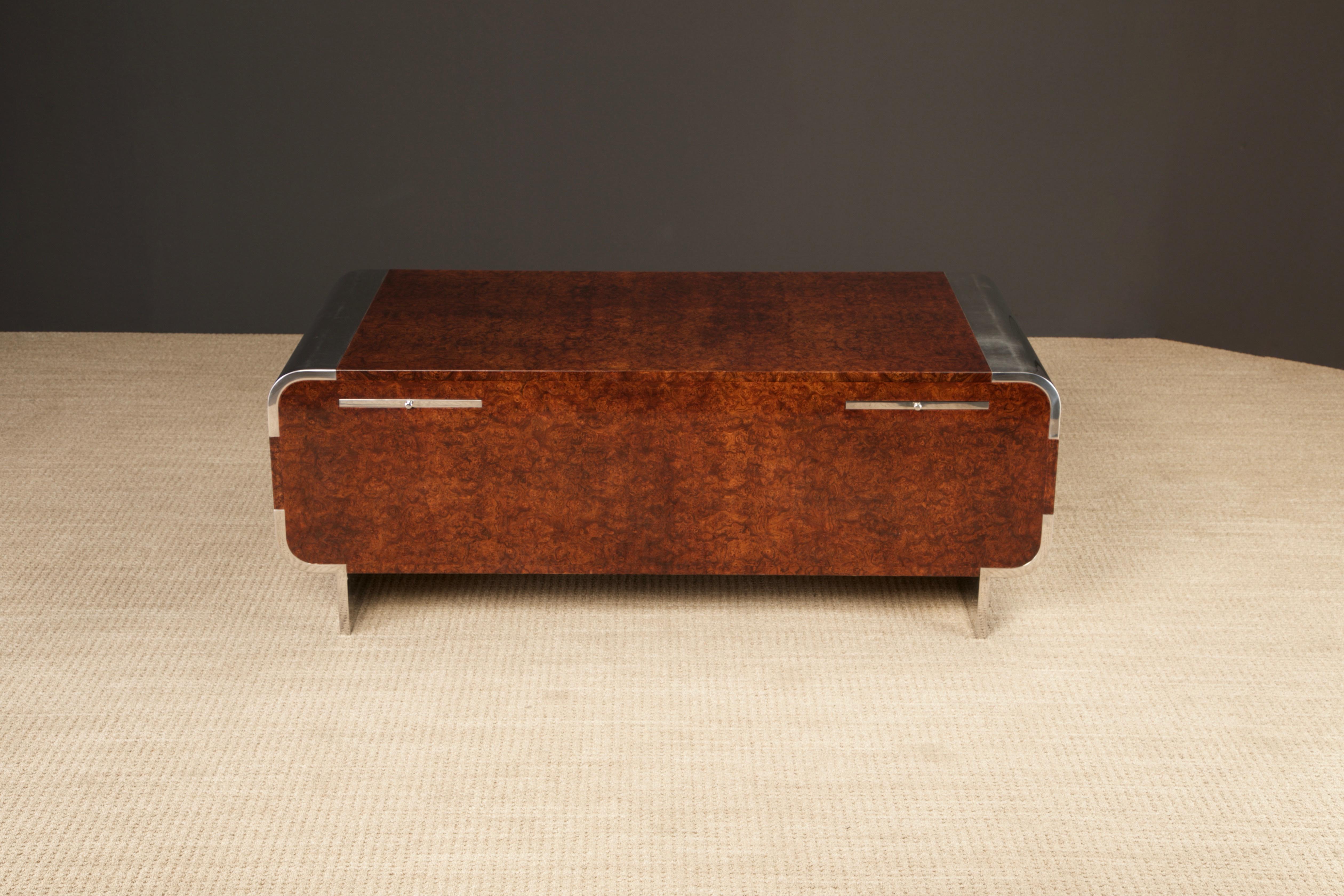 Leon Rosen for Pace Collection Burl & Chrome Waterfall Executive Desk, c 1970s 1