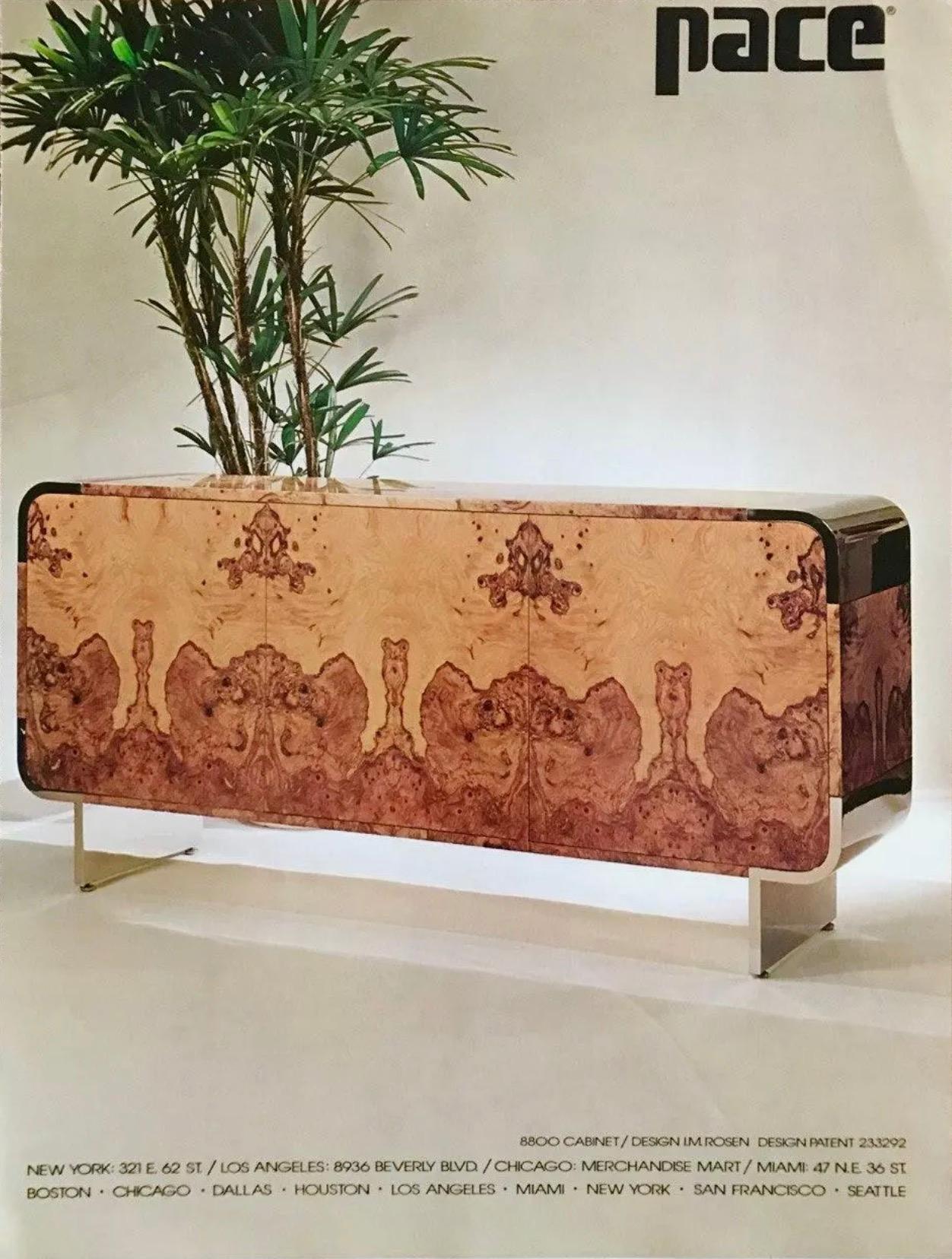 Leon Rosen for Pace Collection Burl & Chrome Waterfall Executive Desk, c 1970s 13