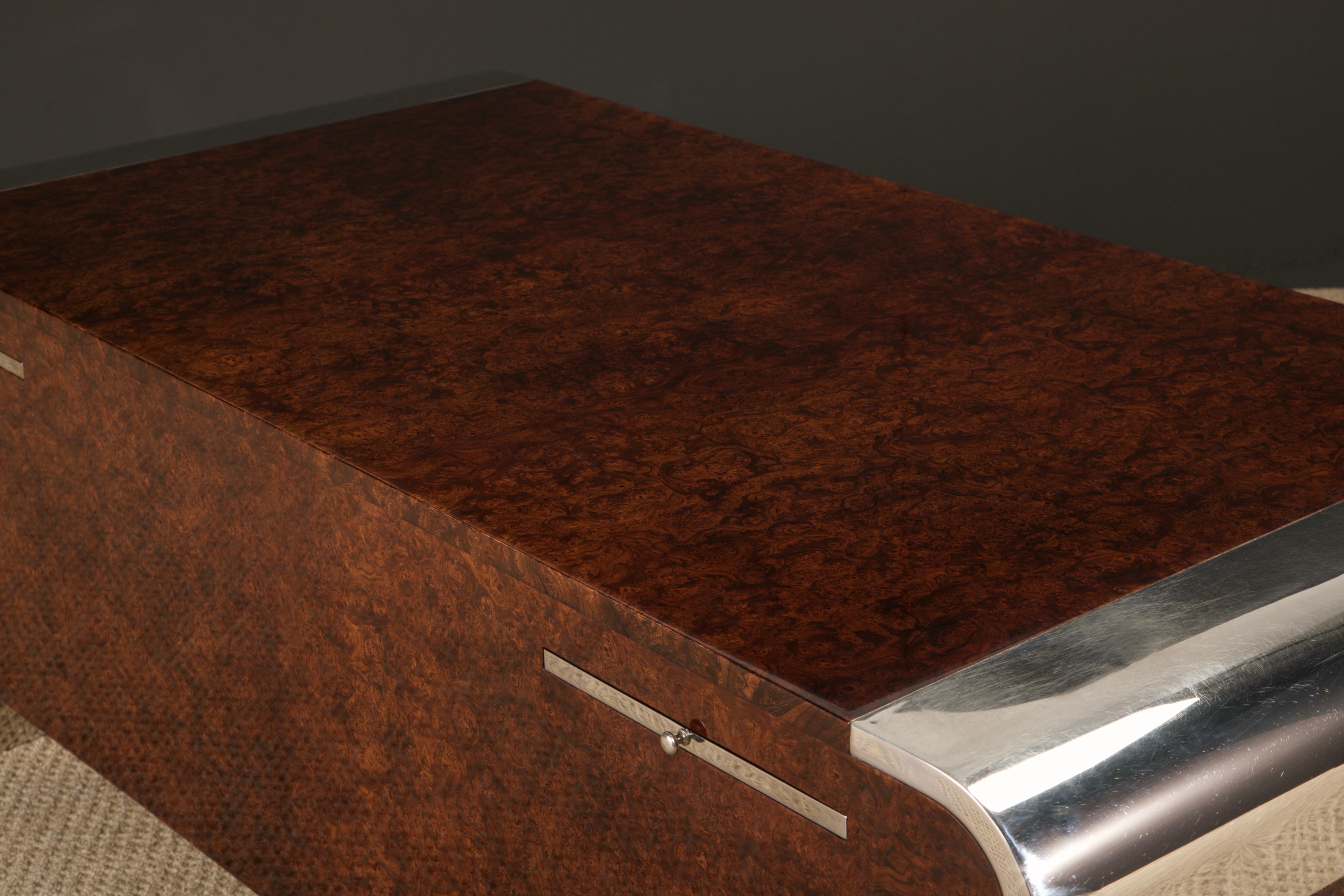 Leon Rosen for Pace Collection Burl & Chrome Waterfall Executive Desk, c 1970s 5