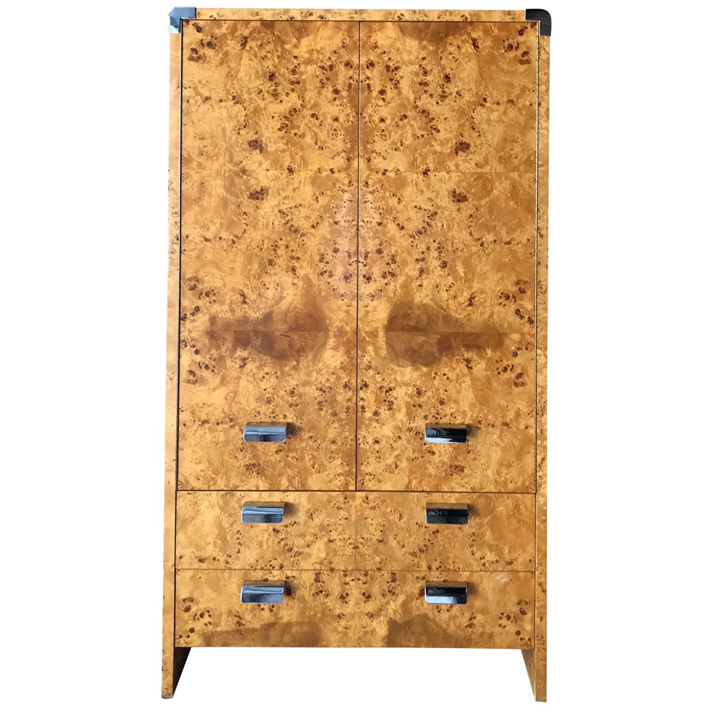 Leon Rosen for Pace Collection Burled-Walnut Wardrobe Armoire Chifforobe