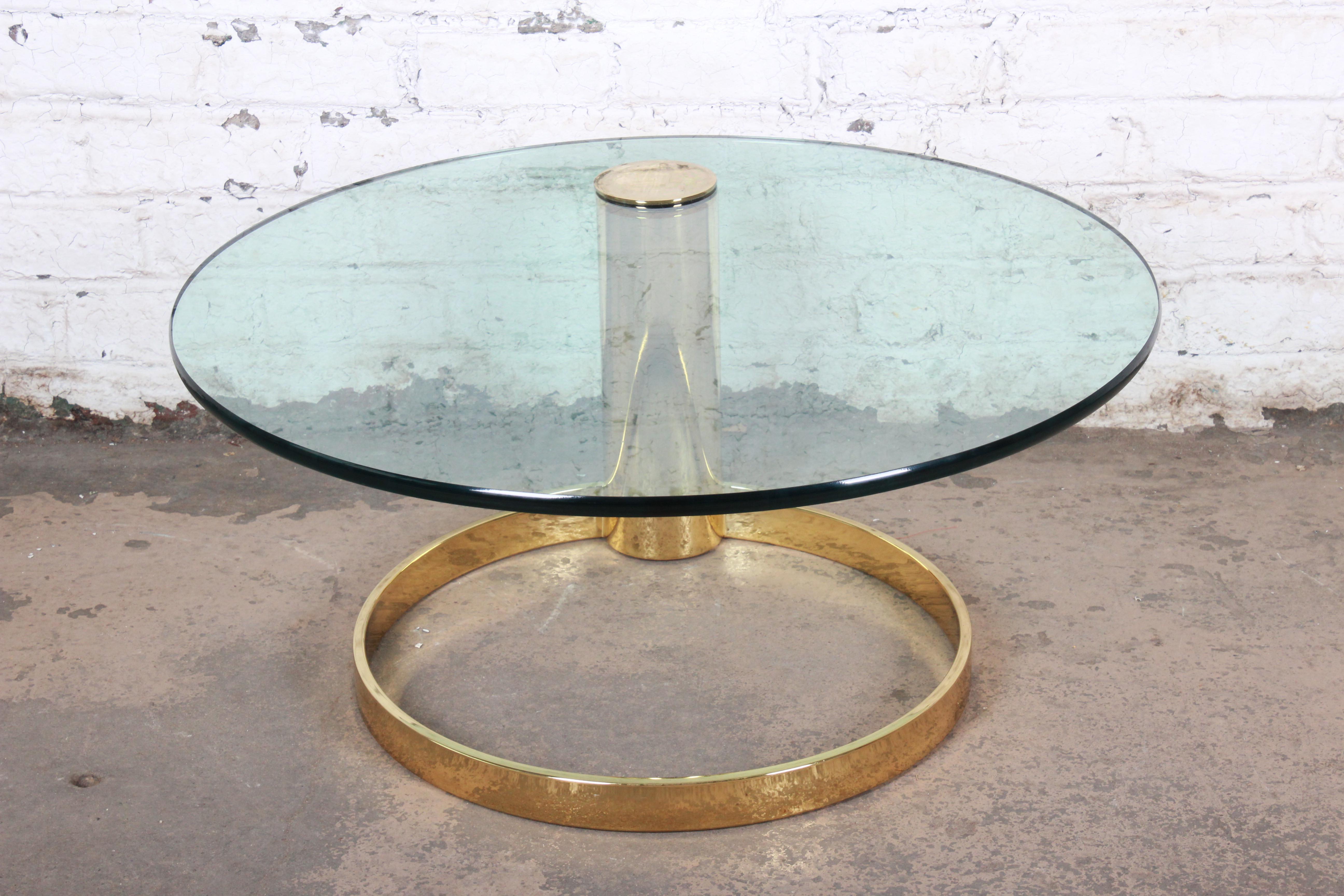 Hollywood Regency Leon Rosen for Pace Collection Cantilevered Brass and Glass Coffee Table