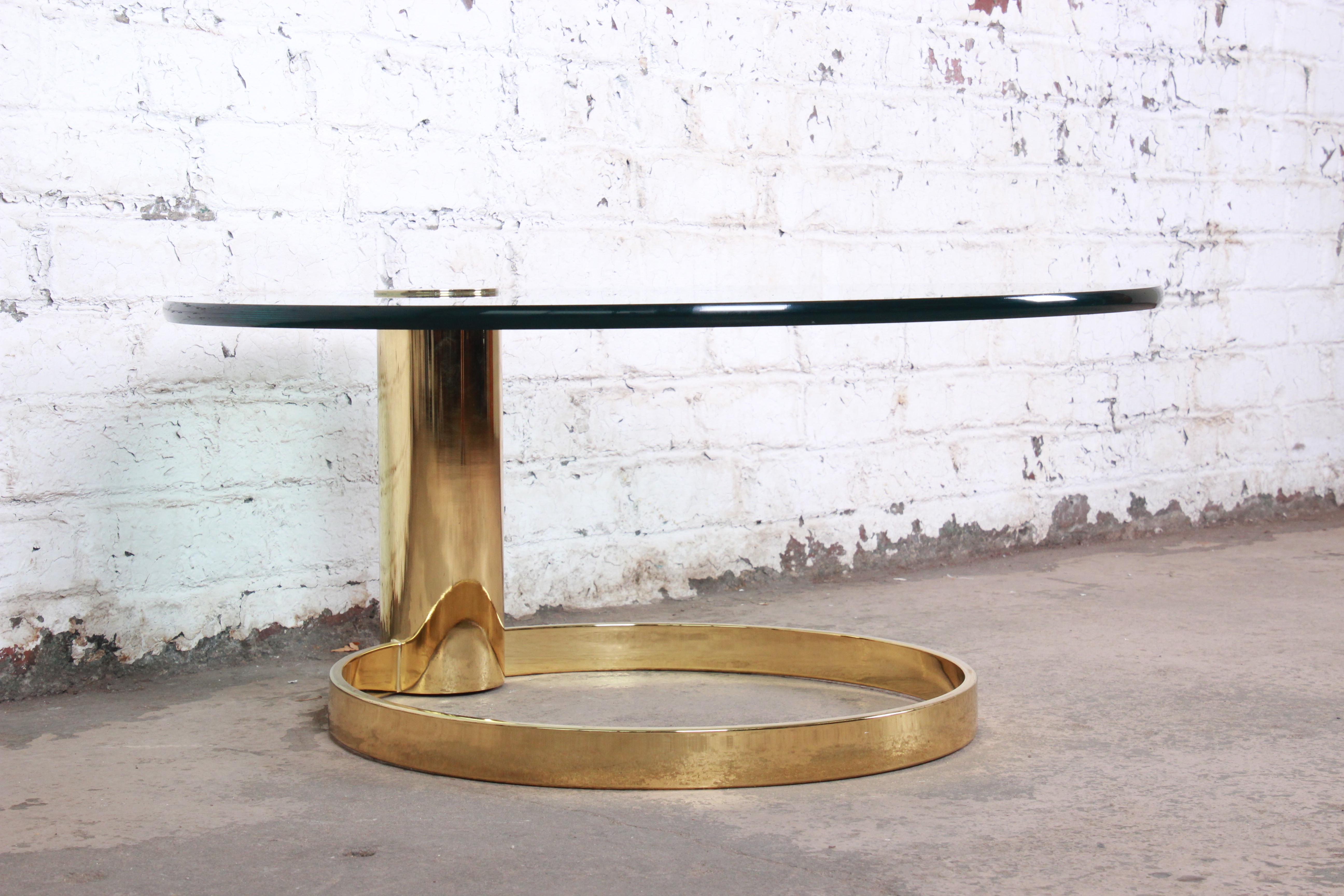 American Leon Rosen for Pace Collection Cantilevered Brass and Glass Coffee Table