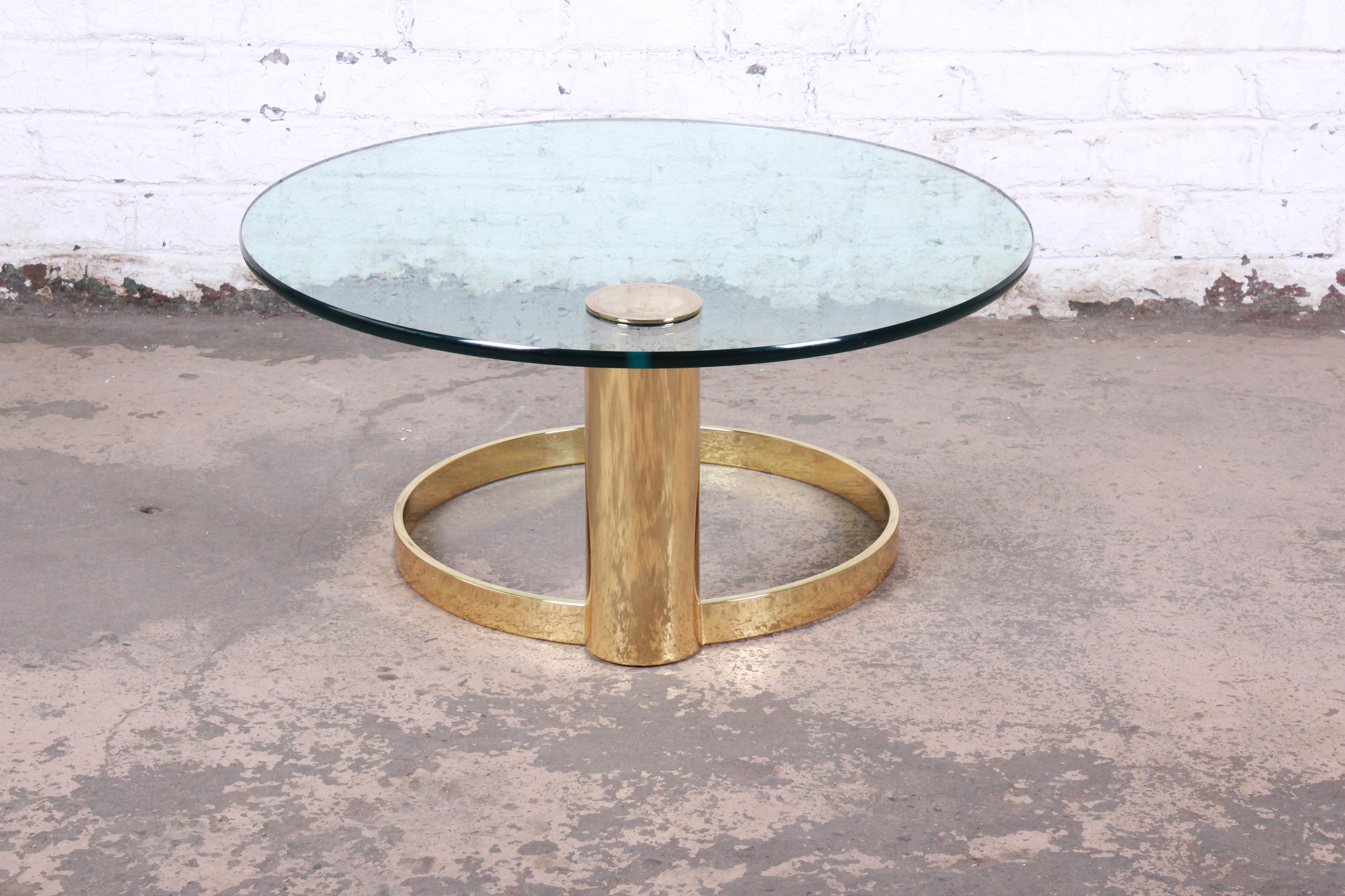 Late 20th Century Leon Rosen for Pace Collection Cantilevered Brass and Glass Coffee Table
