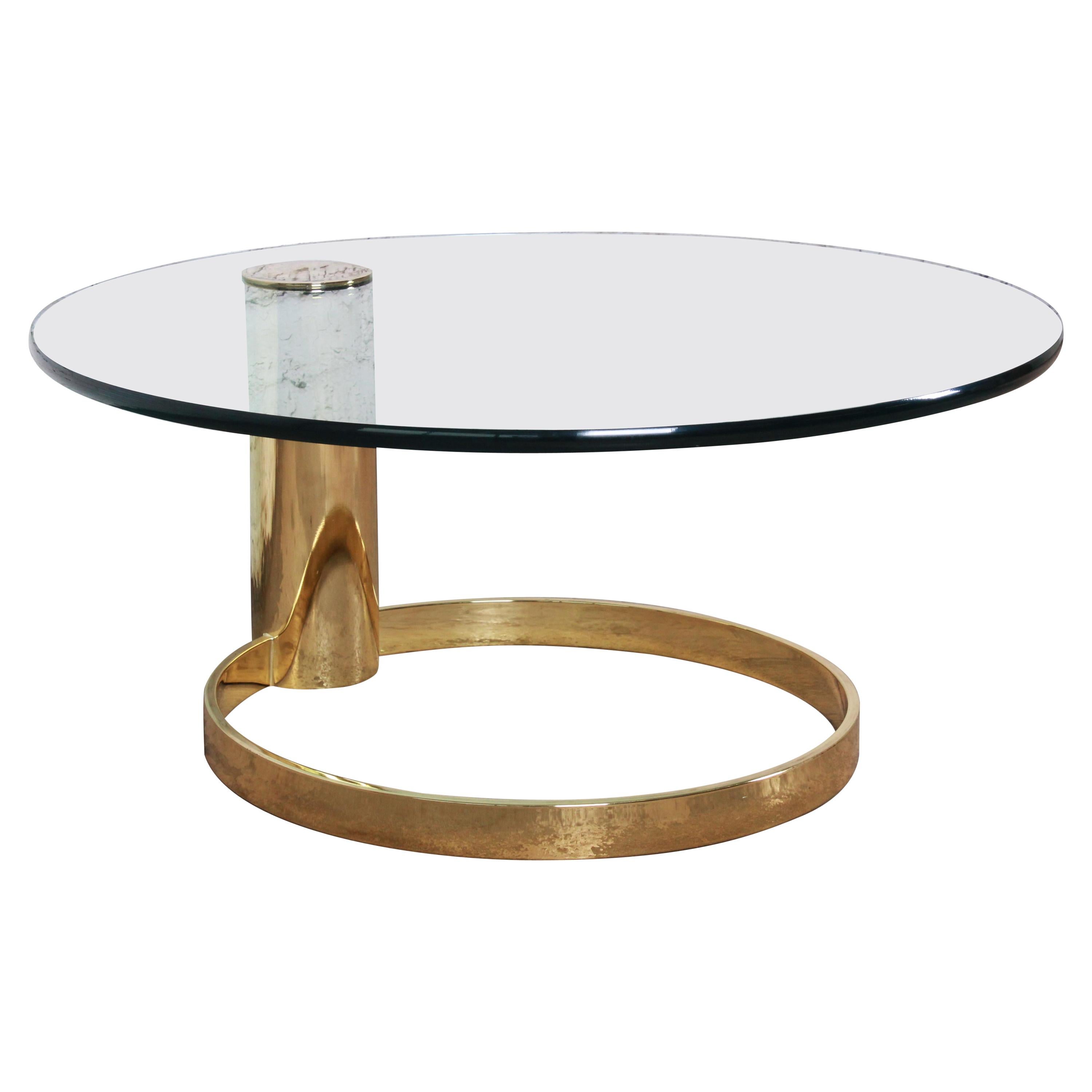 Leon Rosen for Pace Collection Cantilevered Brass and Glass Coffee Table