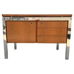 Retro Leon Rosen for Pace Collection Chrome and Wood Credenza