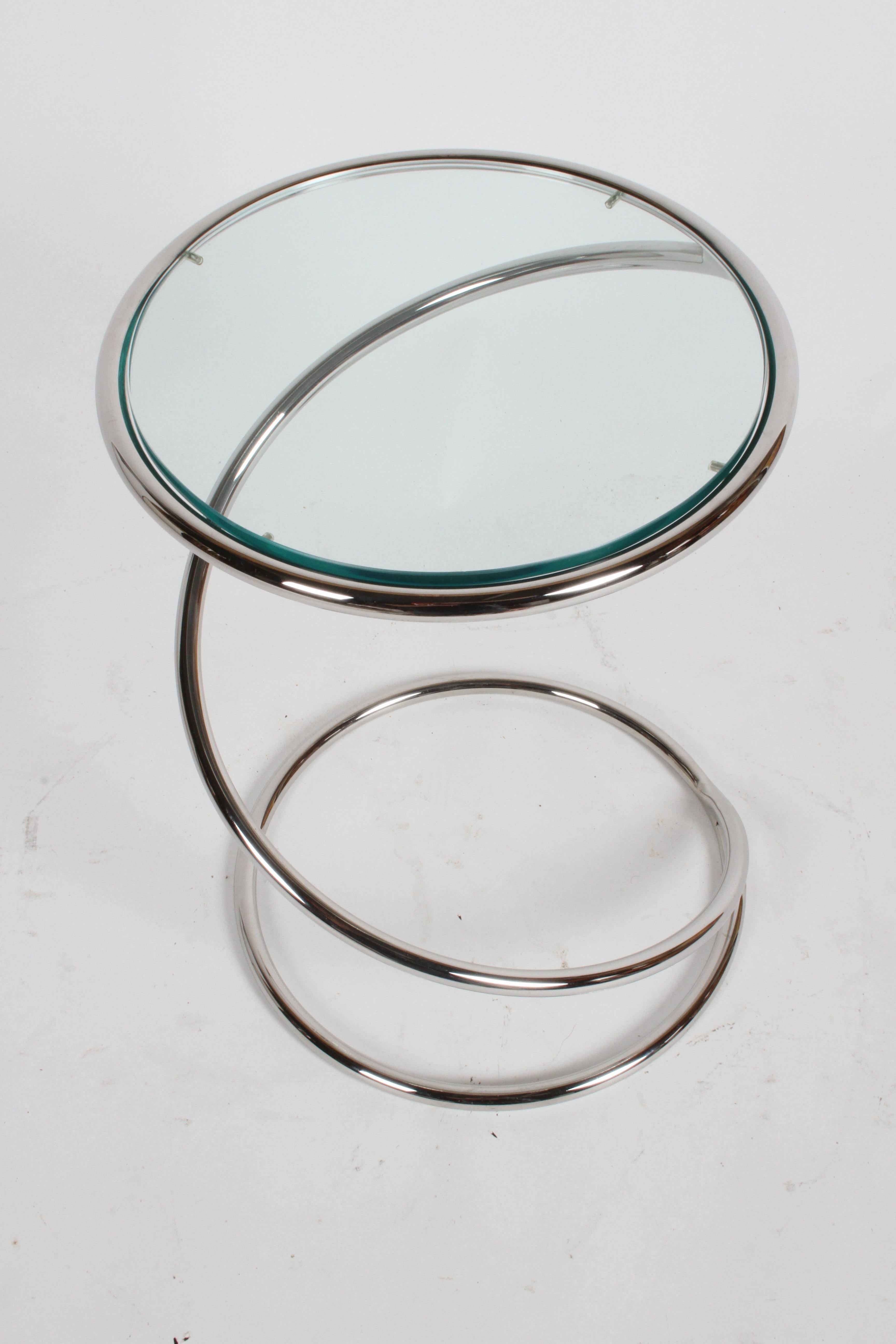 Leon Rosen for Pace Collection Chrome & Glass Spring or Spiral Side or End Table 4