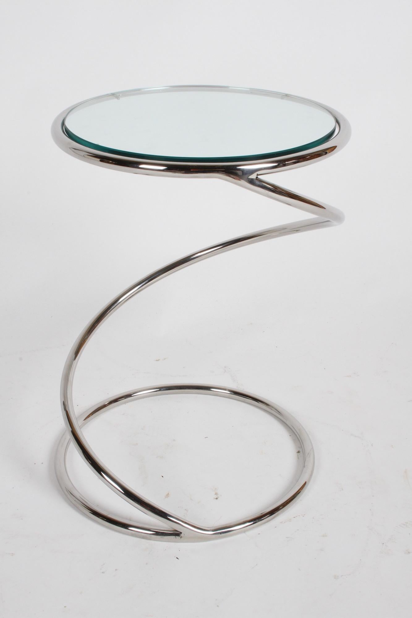 Leon Rosen for Pace Collection Chrome & Glass Spring or Spiral Side or End Table 5