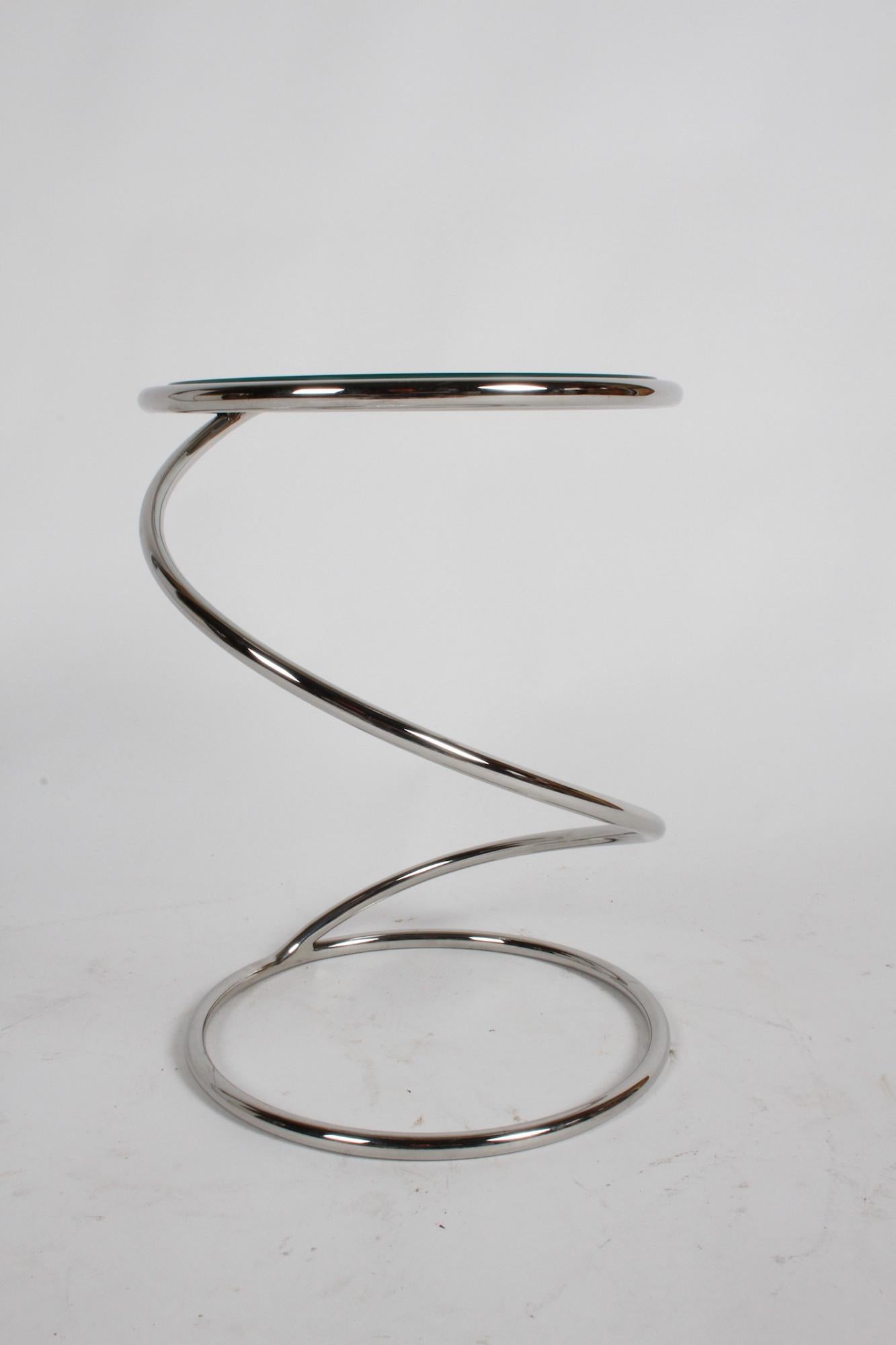 Modern Leon Rosen for Pace Collection Chrome & Glass Spring or Spiral Side or End Table