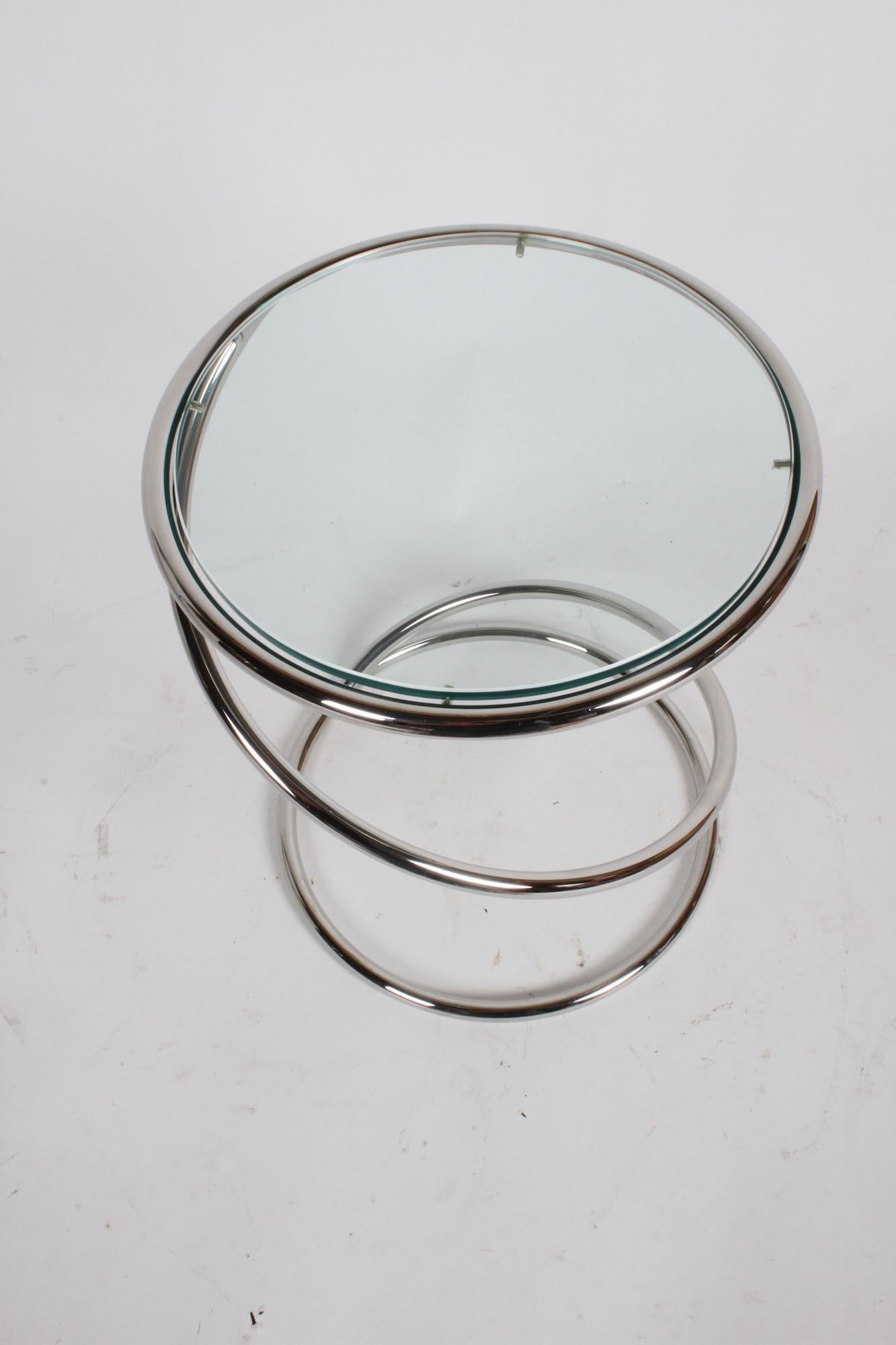 Leon Rosen for Pace Collection Chrome & Glass Spring or Spiral Side or End Table In Good Condition In St. Louis, MO