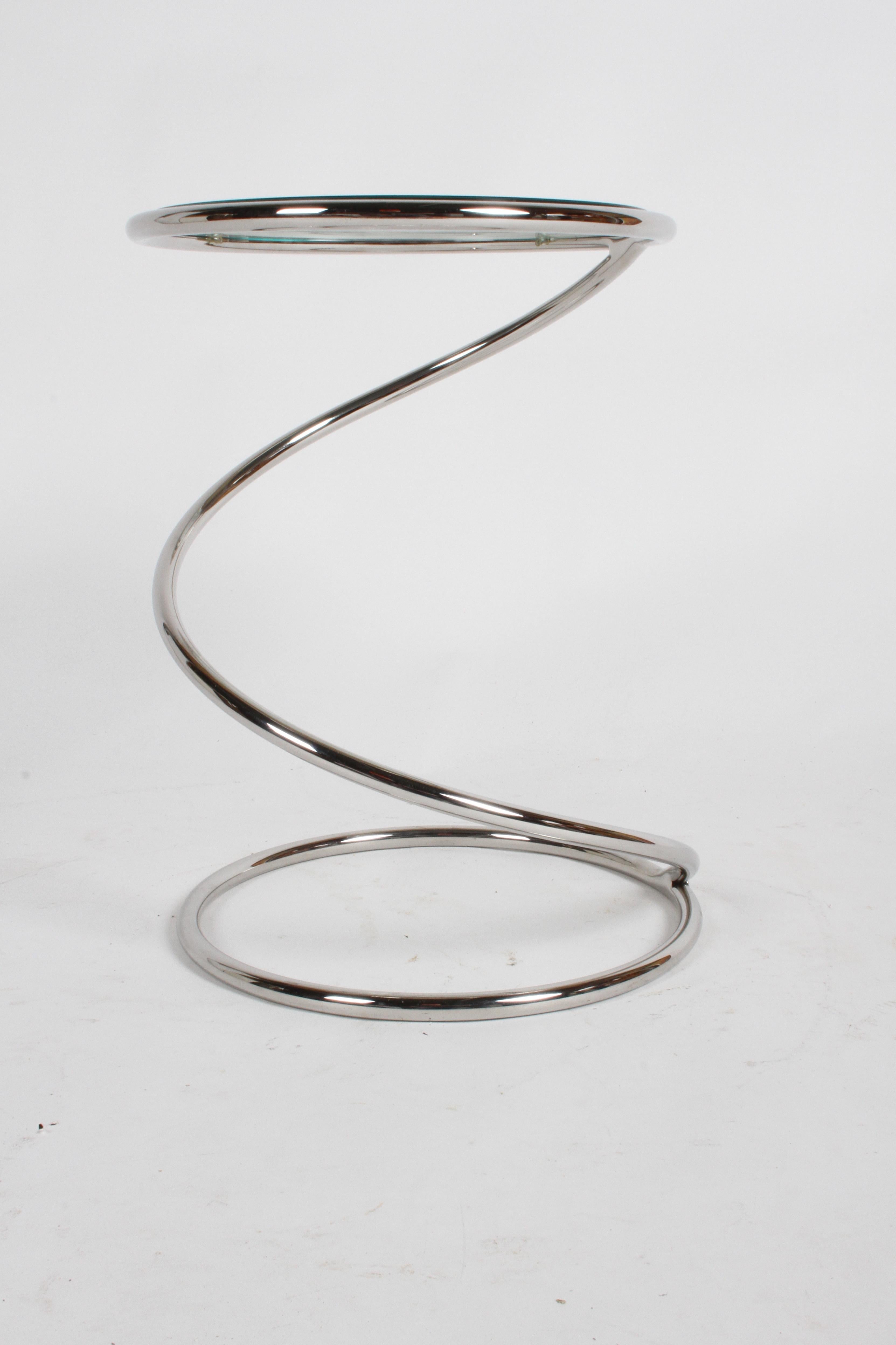 Leon Rosen for Pace Collection Chrome & Glass Spring or Spiral Side or End Table 2