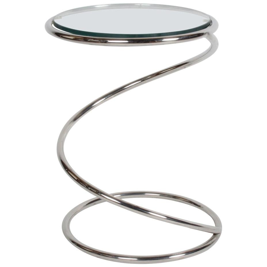 Leon Rosen for Pace Collection Chrome & Glass Spring or Spiral Side or End Table