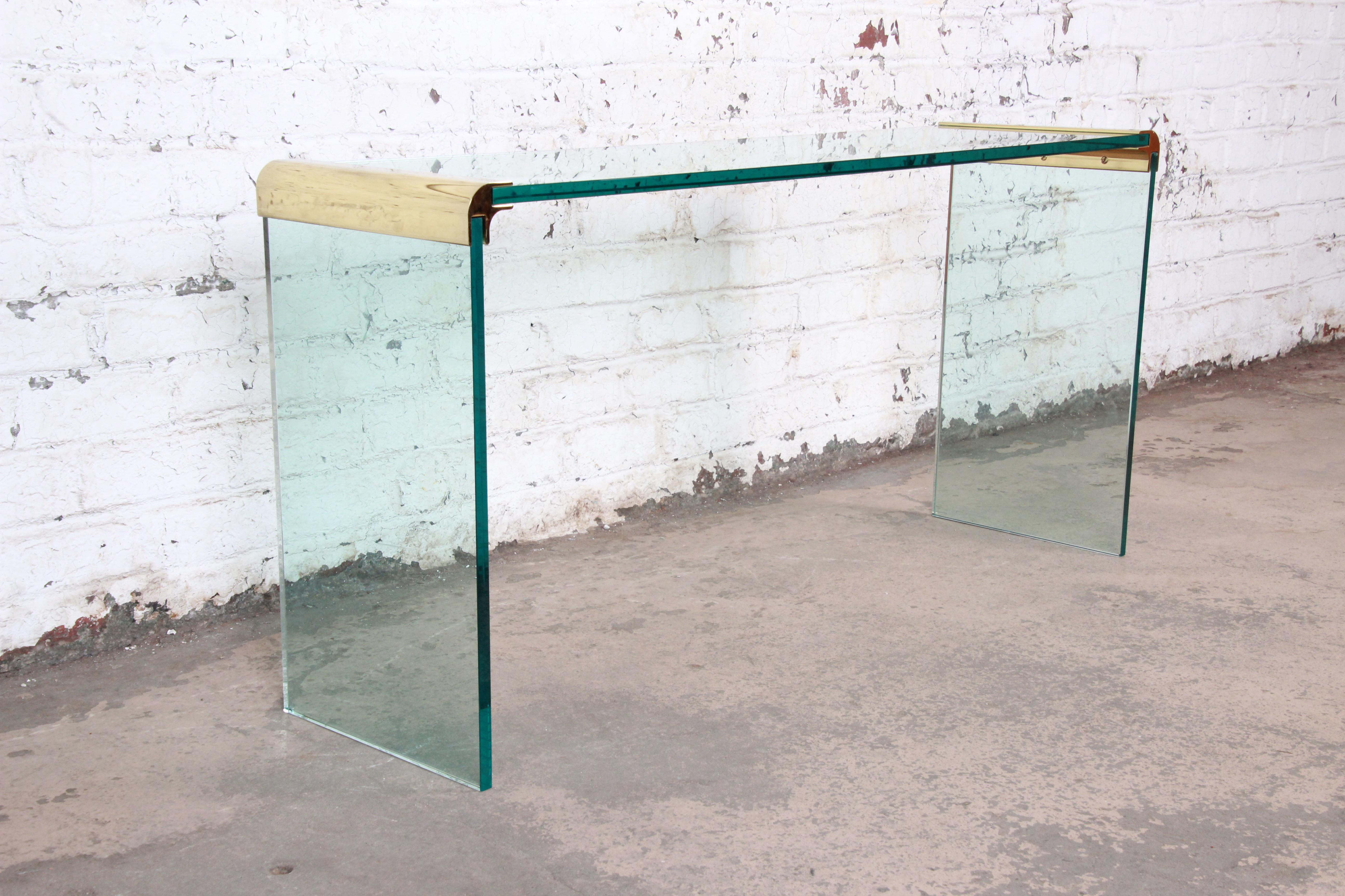 Late 20th Century Leon Rosen for Pace Collection Glass and Gilt Bronze Waterfall Console Table